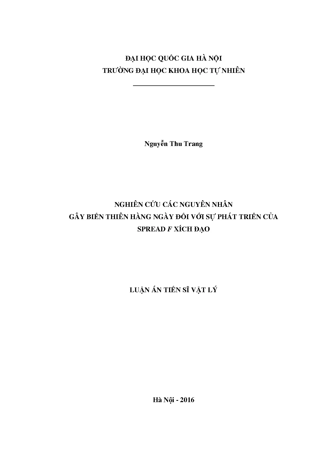 Nguyên nhân biến thiên hàng ngày Spread F xích đạo - Luận án tiến sĩ