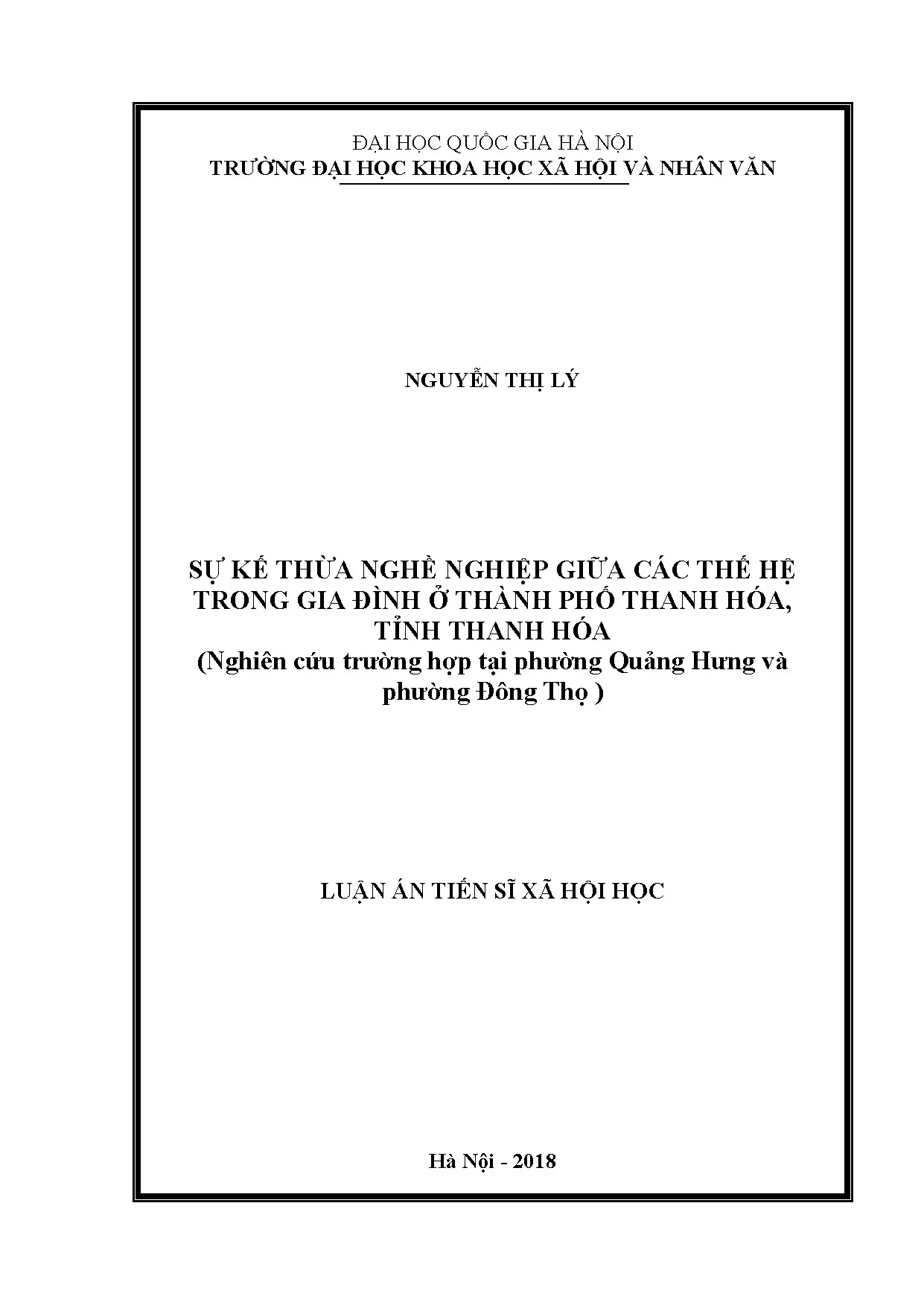 Luận án tiến sĩ sự kế thừa nghề nghiệp giữa các thế hệ trong