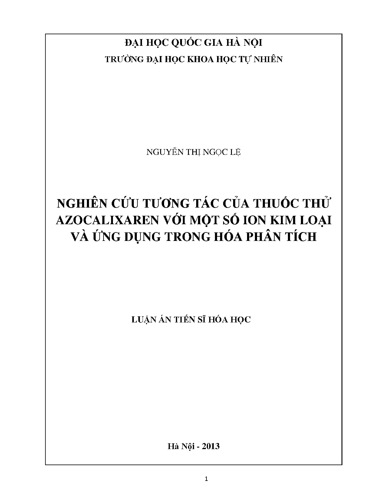 Nghiên cứu tương tác thuốc thử azocalixaren với kim loại và ứng dụng trong hóa phân tích