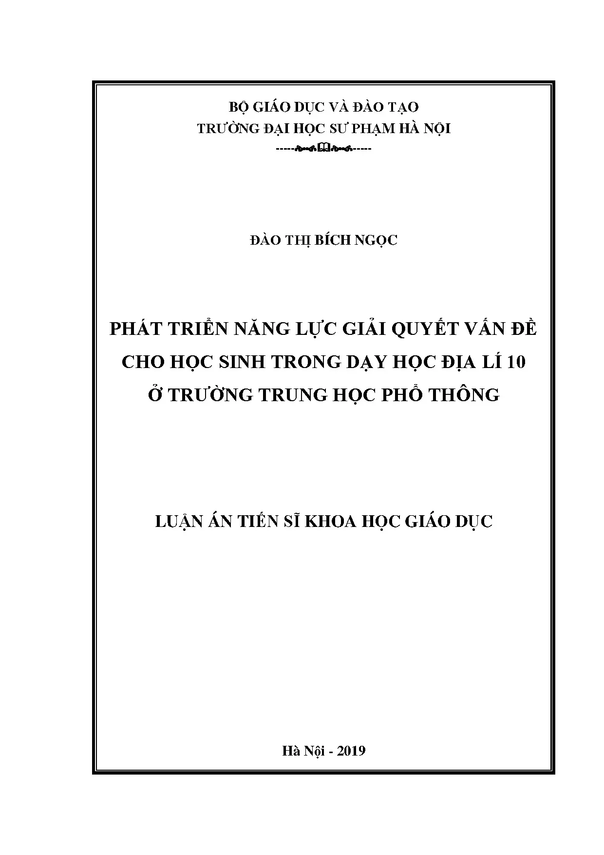 Phát triển năng lực giải quyết vấn đề dạy học Địa lí 10 THPT