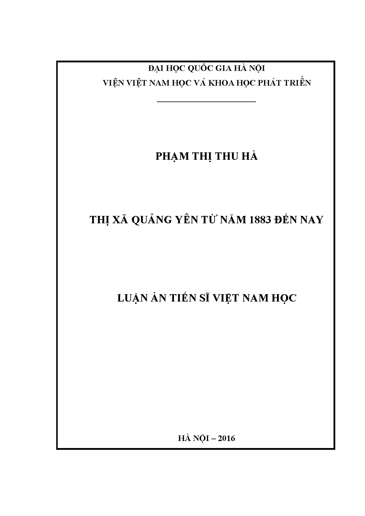 Luận án tiến sĩ thị xã quảng yên từ năm 1883 đến nay