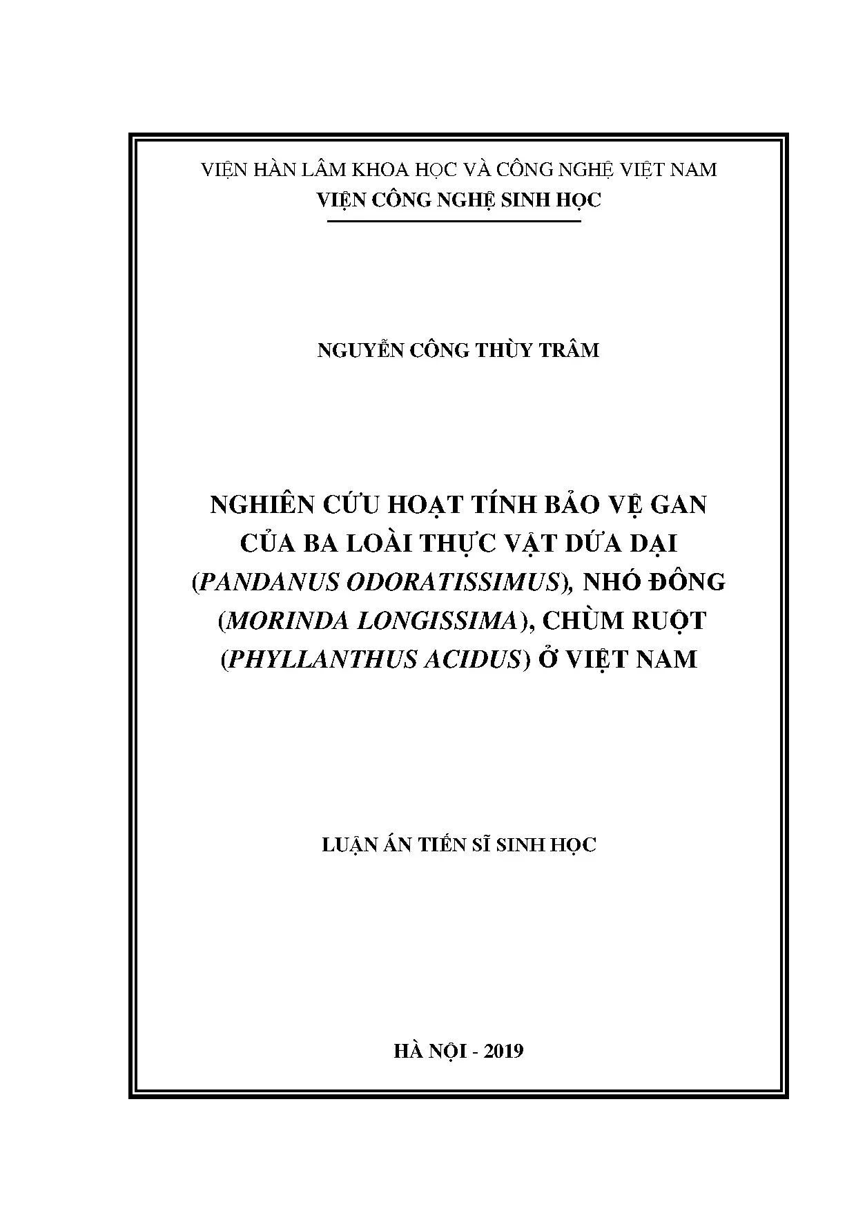 Luận án tiến sĩ nghiên cứu hoạt tính bảo vệ gan của ba loài