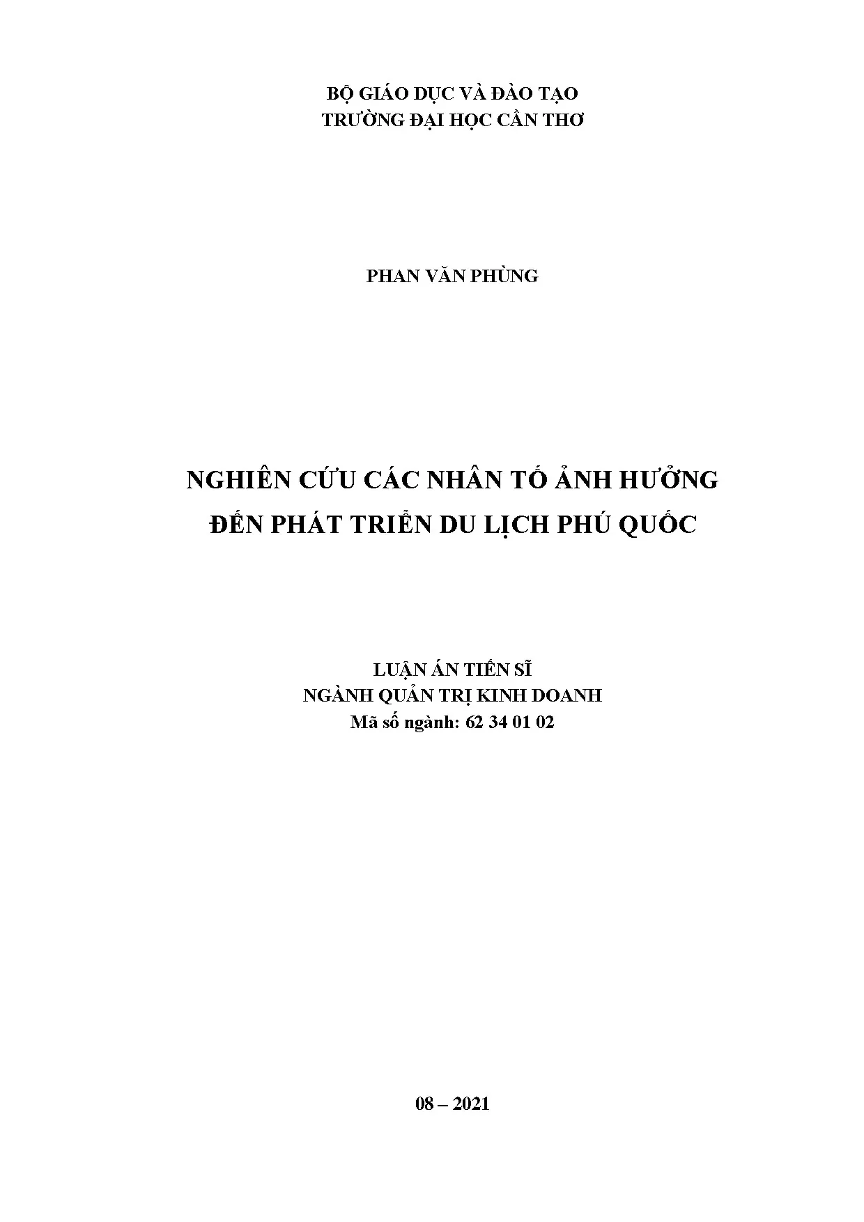 Nhân tố ảnh hưởng phát triển du lịch Phú Quốc: Luận án