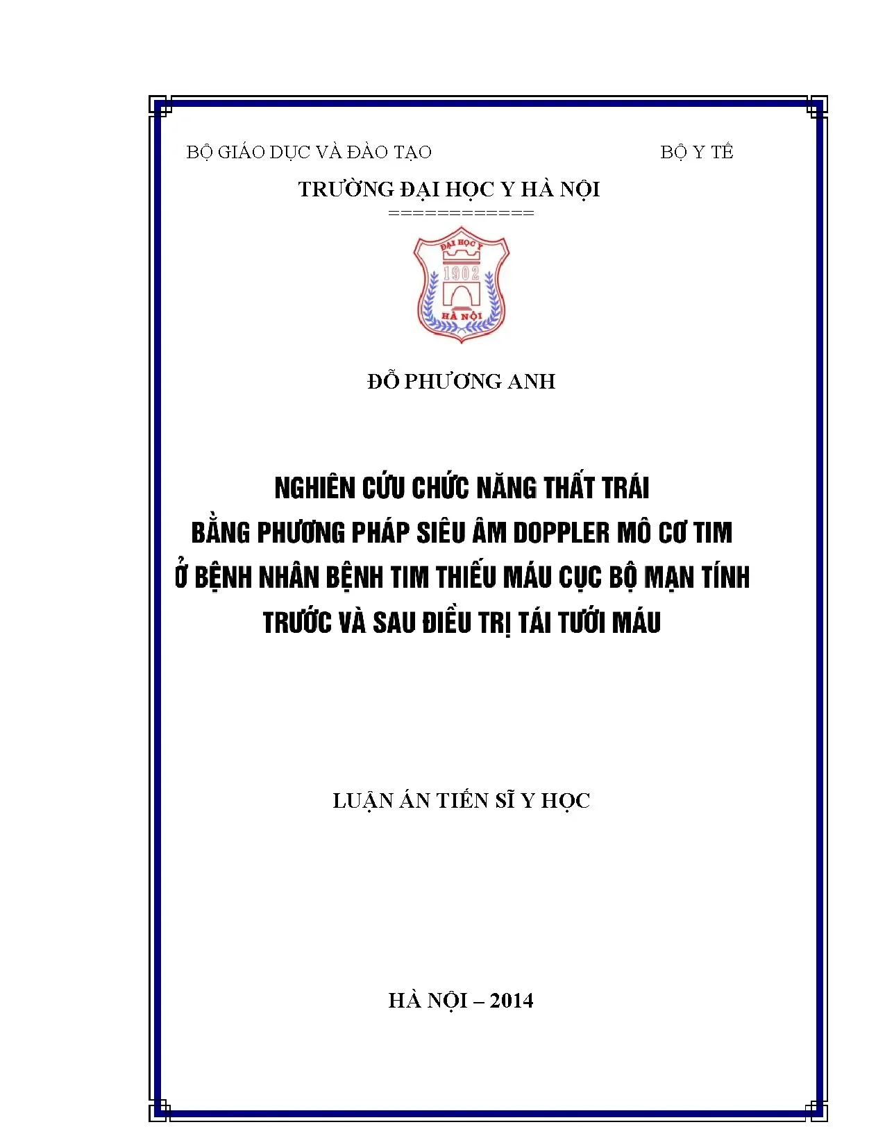 Luận án tiến sĩ nghiên cứu chức năng thất trái bằng phương p