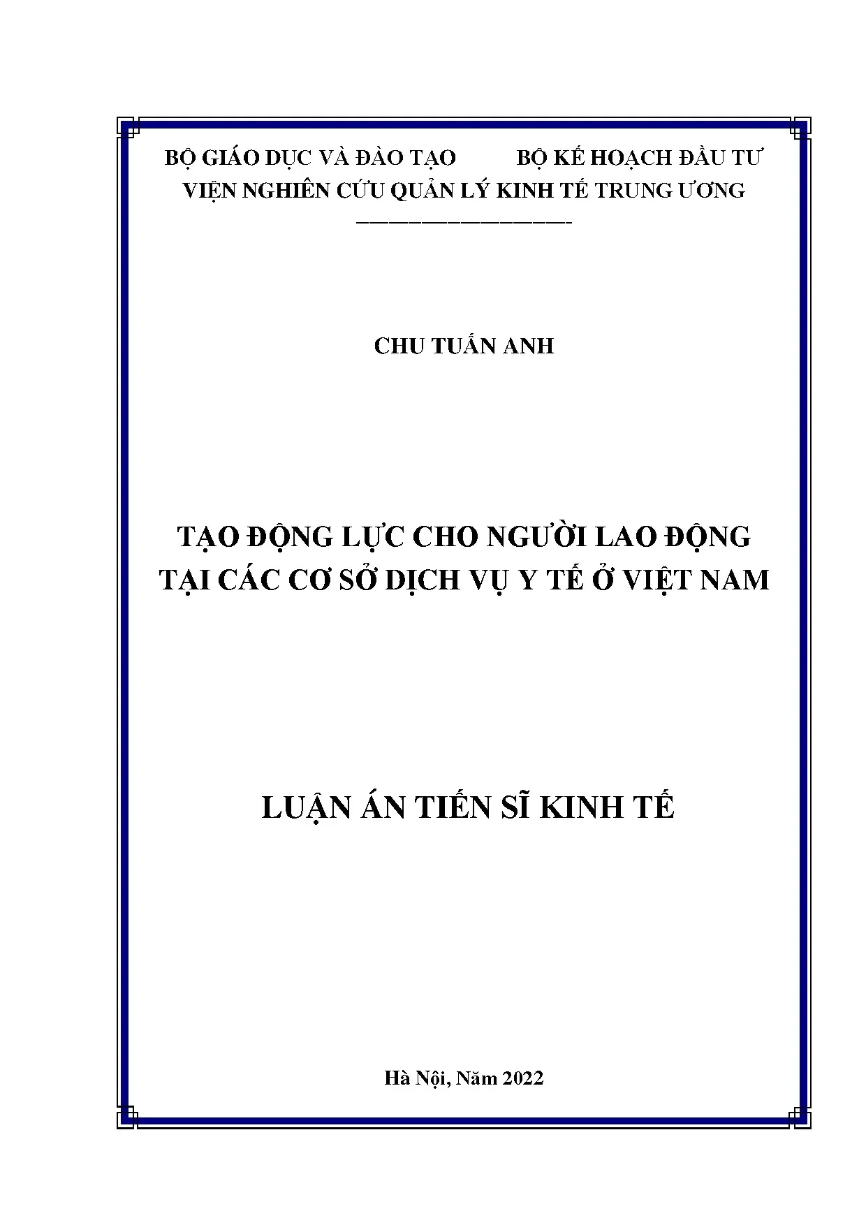 Luận án tiến sĩ tạo động lực cho người lao động tại các cơ s