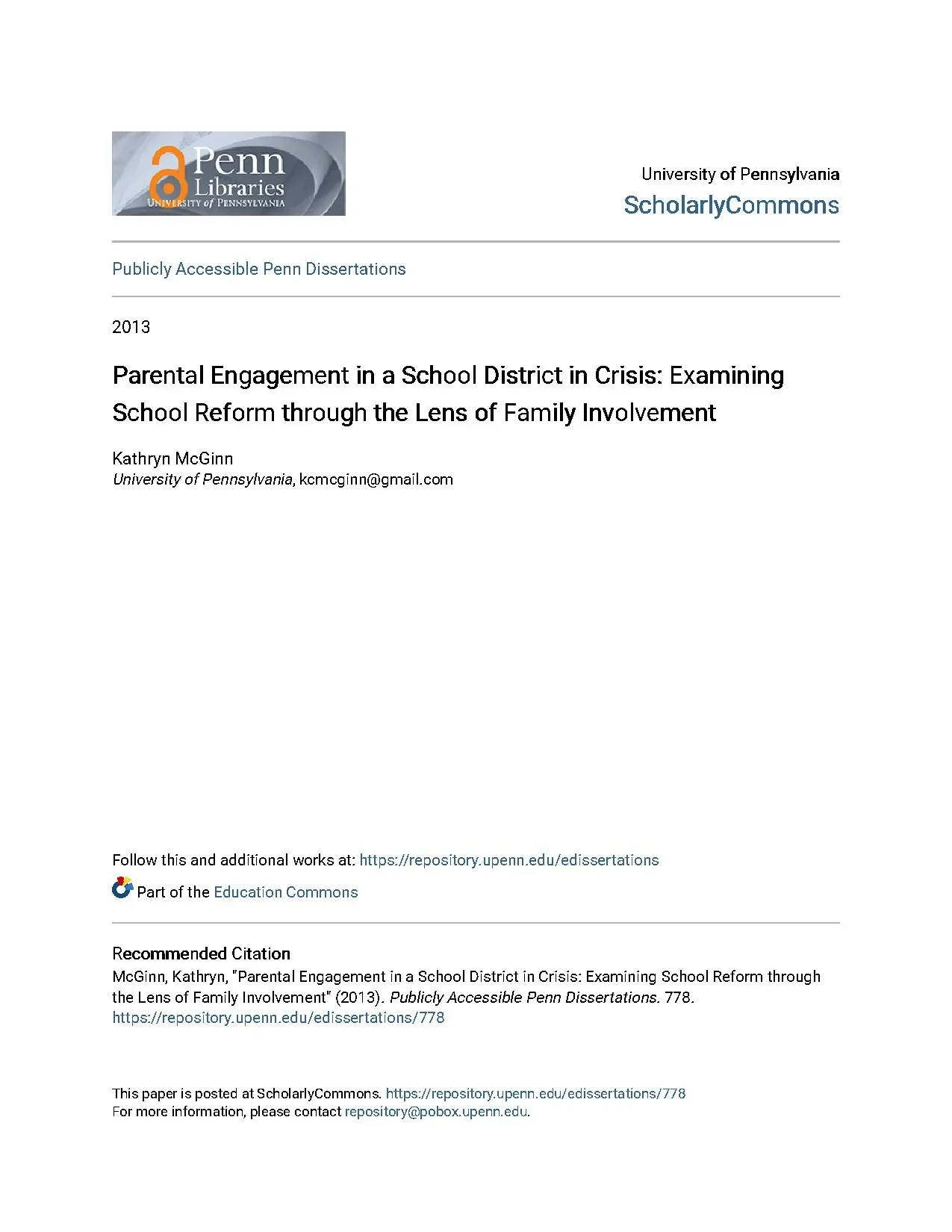 Parental engagement in a school district in crisis examining