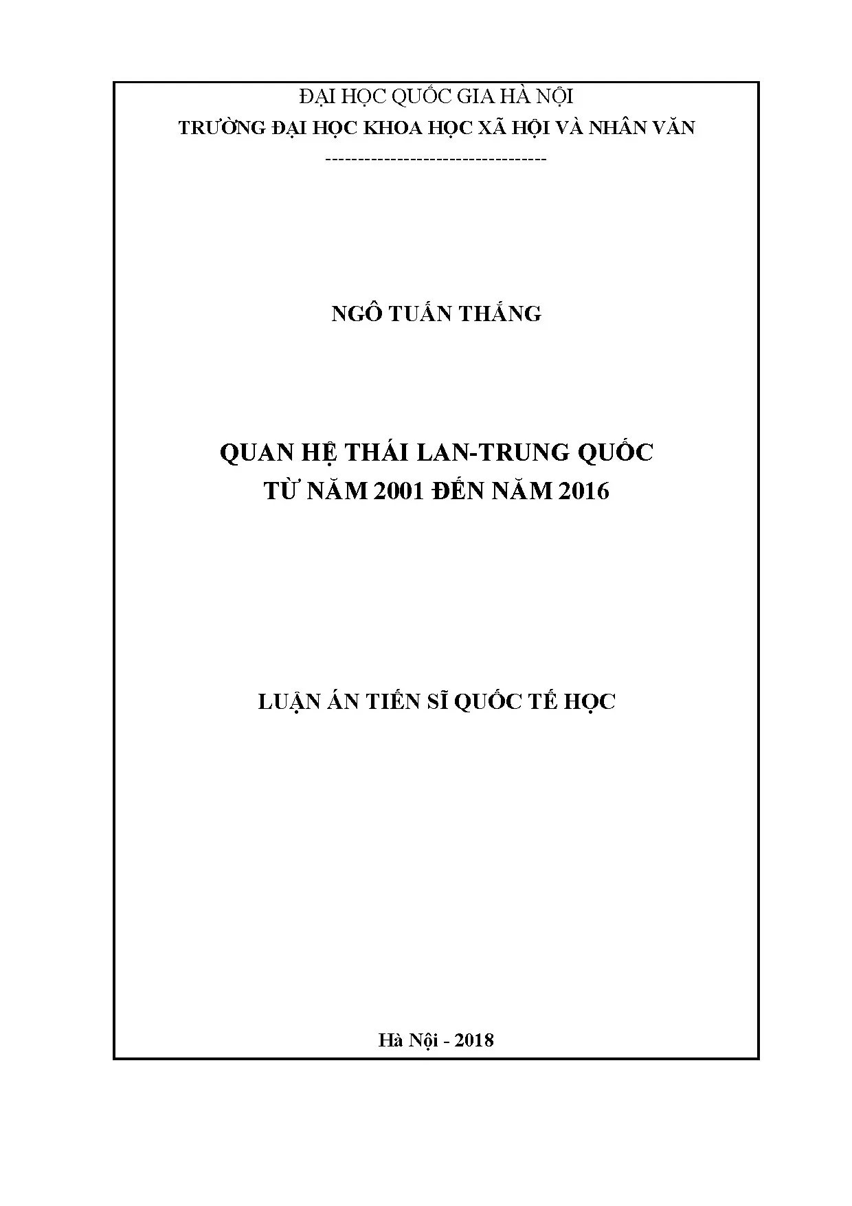 Luận án tiến sĩ quan hệ thái lan trung quốc từ năm 2001 đến