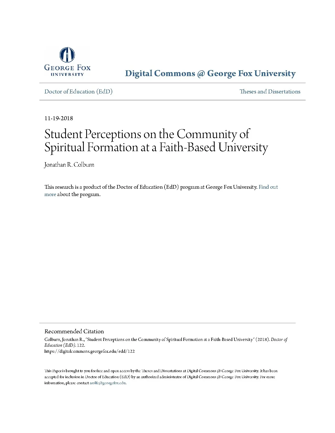 Student perceptions on the community of spiritual formation