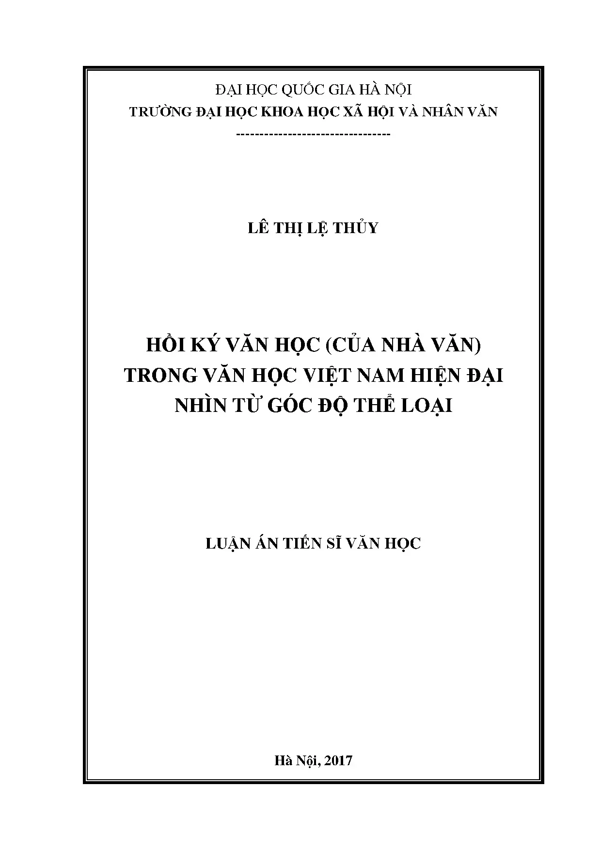 Hồi ký văn học Việt Nam hiện đại: góc nhìn thể loại