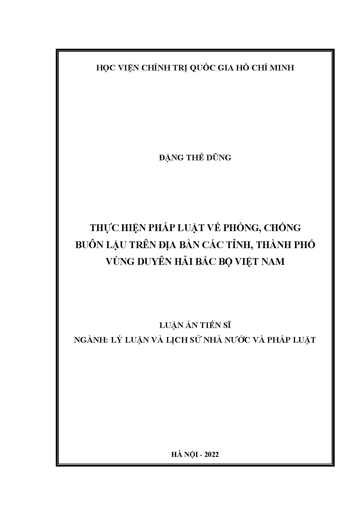 Luận án tiến sĩ về thực hiện pháp luật phòng chống buôn lậu vùng Duyên hải Bắc Bộ