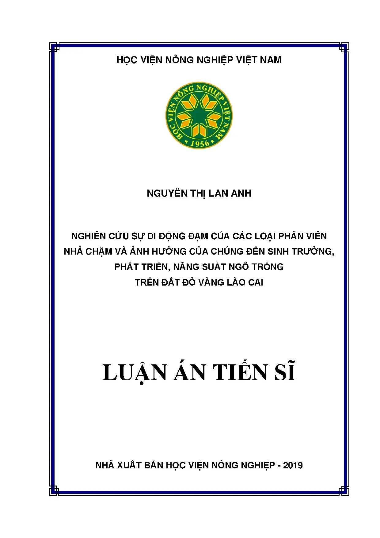 Nghiên cứu sự di động đạm của phân viên nhả chậm trong sản xuất ngô