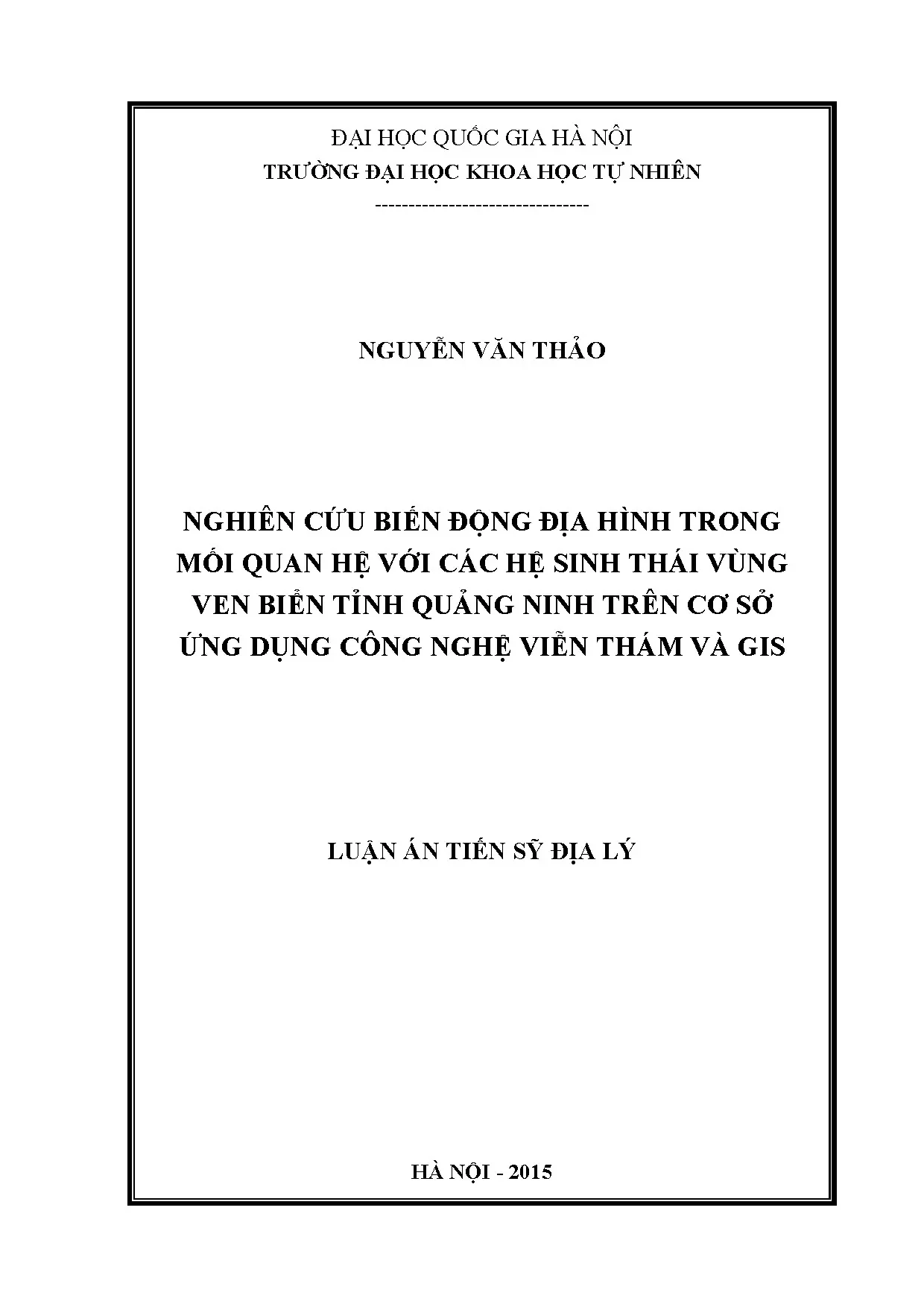 Nghiên cứu biến động địa hình và hệ sinh thái ven biển Quảng Ninh bằng viễn thám GIS