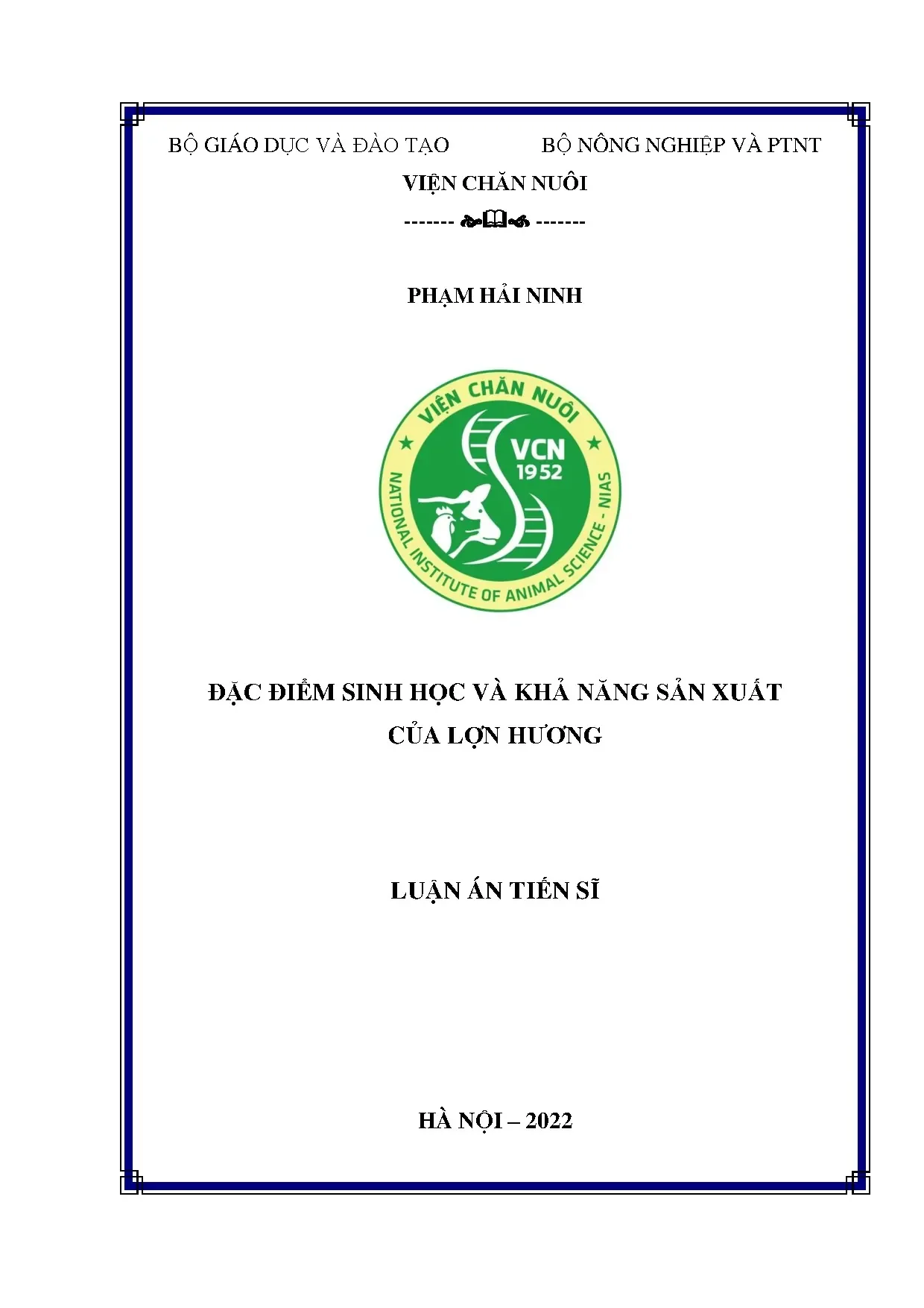 Đặc điểm sinh học và sản xuất của lợn Hương