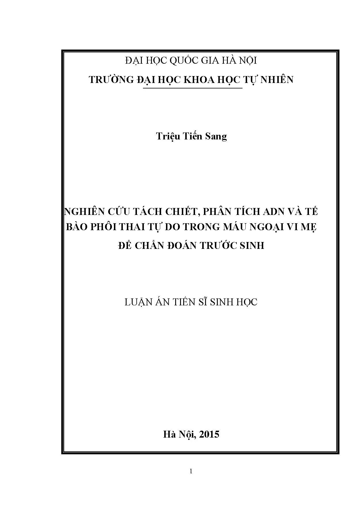 Luận án: Tách chiết ADN, tế bào phôi thai cho chẩn đoán trước sinh