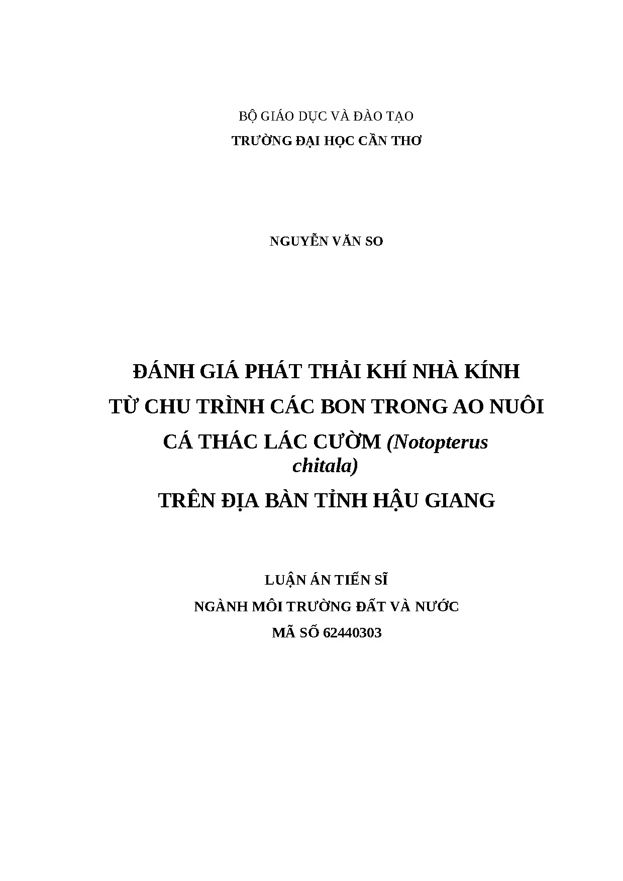 Đánh giá phát thải khí nhà kính ao nuôi cá Thác lác Cườm