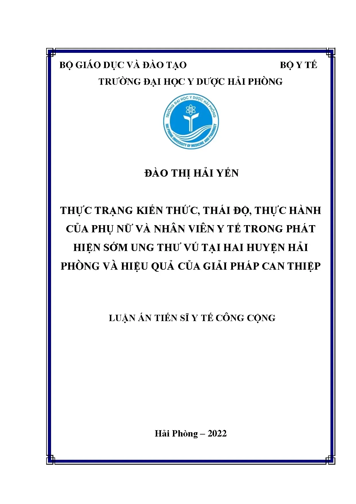 Luận án tiến sĩ: Kiến thức, thái độ, thực hành về ung thư vú tại Hải Phòng