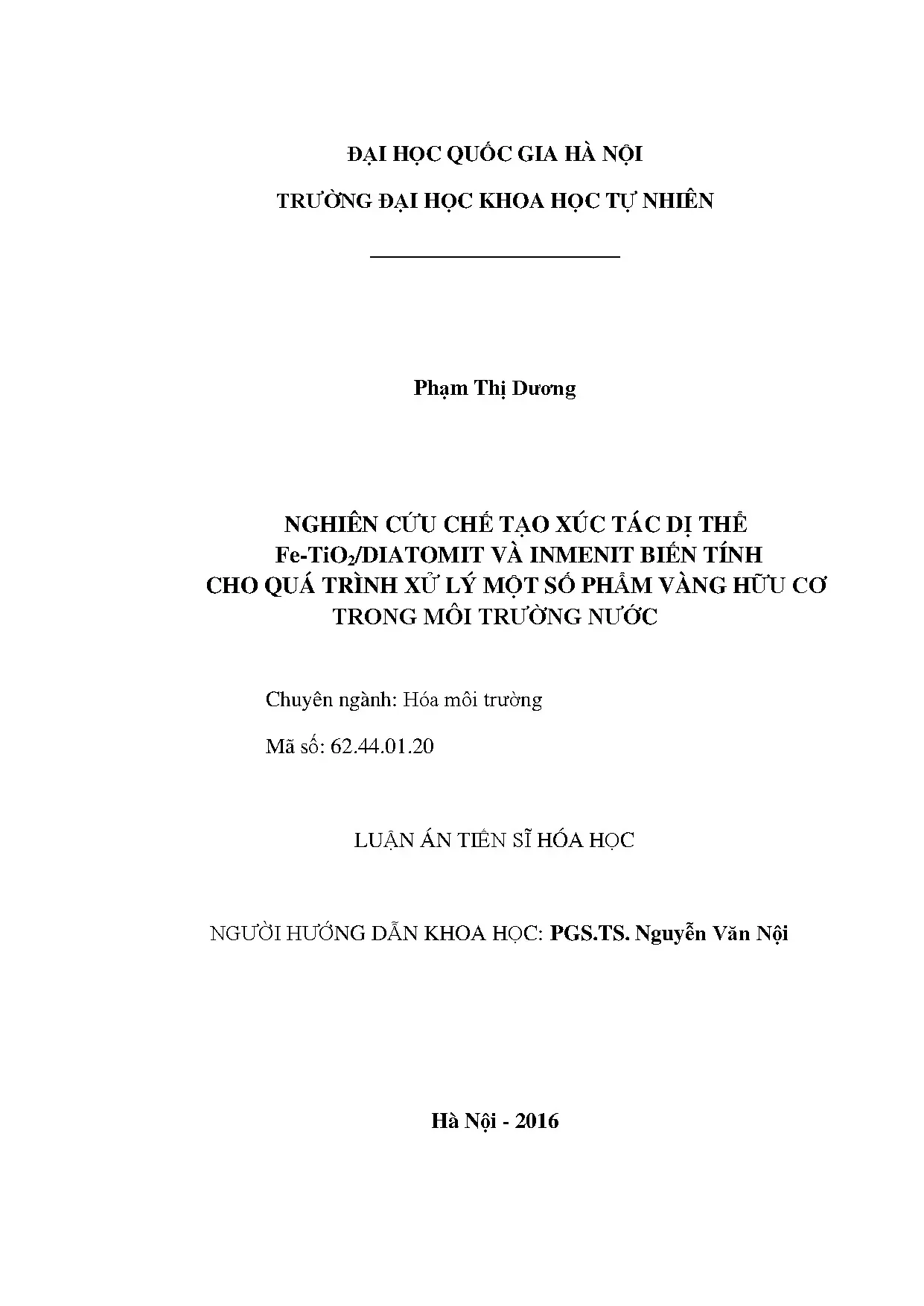 Xúc tác Fe-TiO2/diatomit xử lý phẩm vàng hữu cơ trong nước