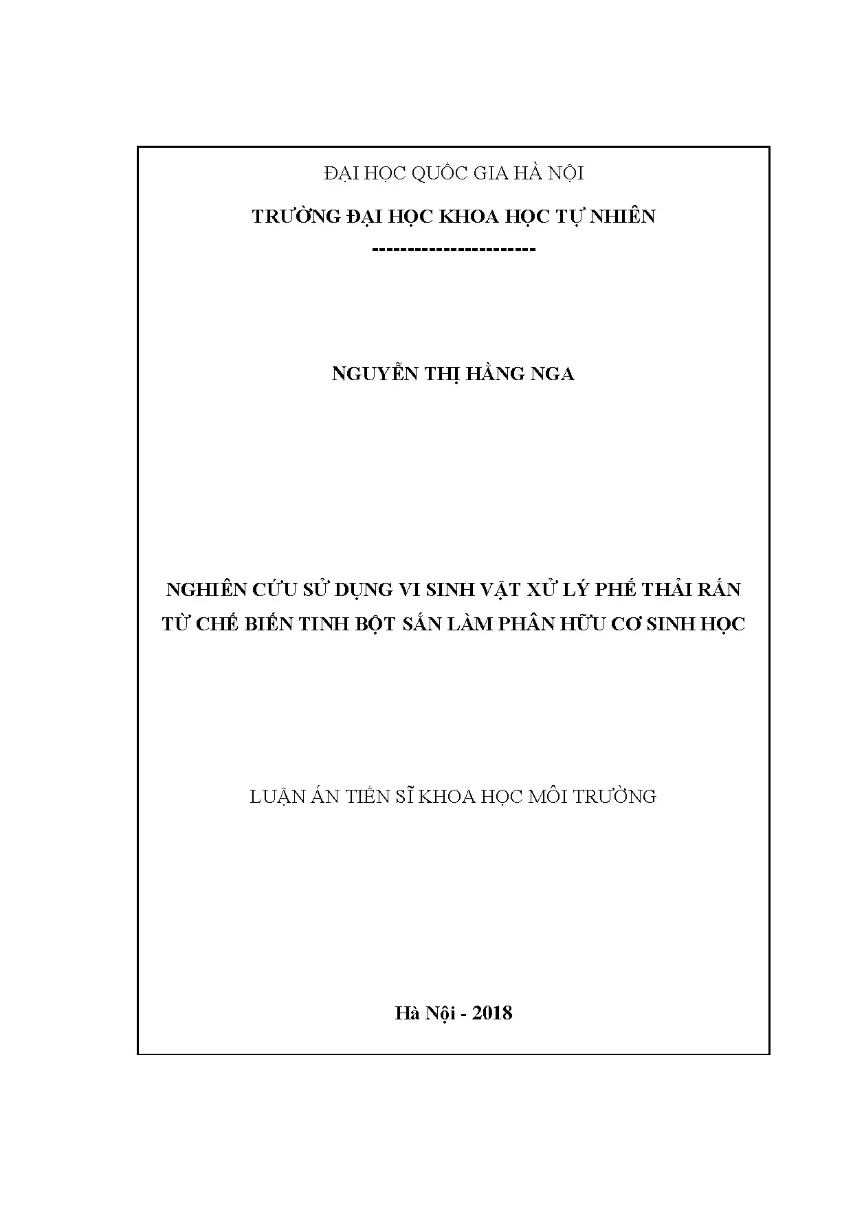 Nghiên cứu vi sinh vật xử lý phế thải tinh bột sắn làm phân hữu cơ sinh học