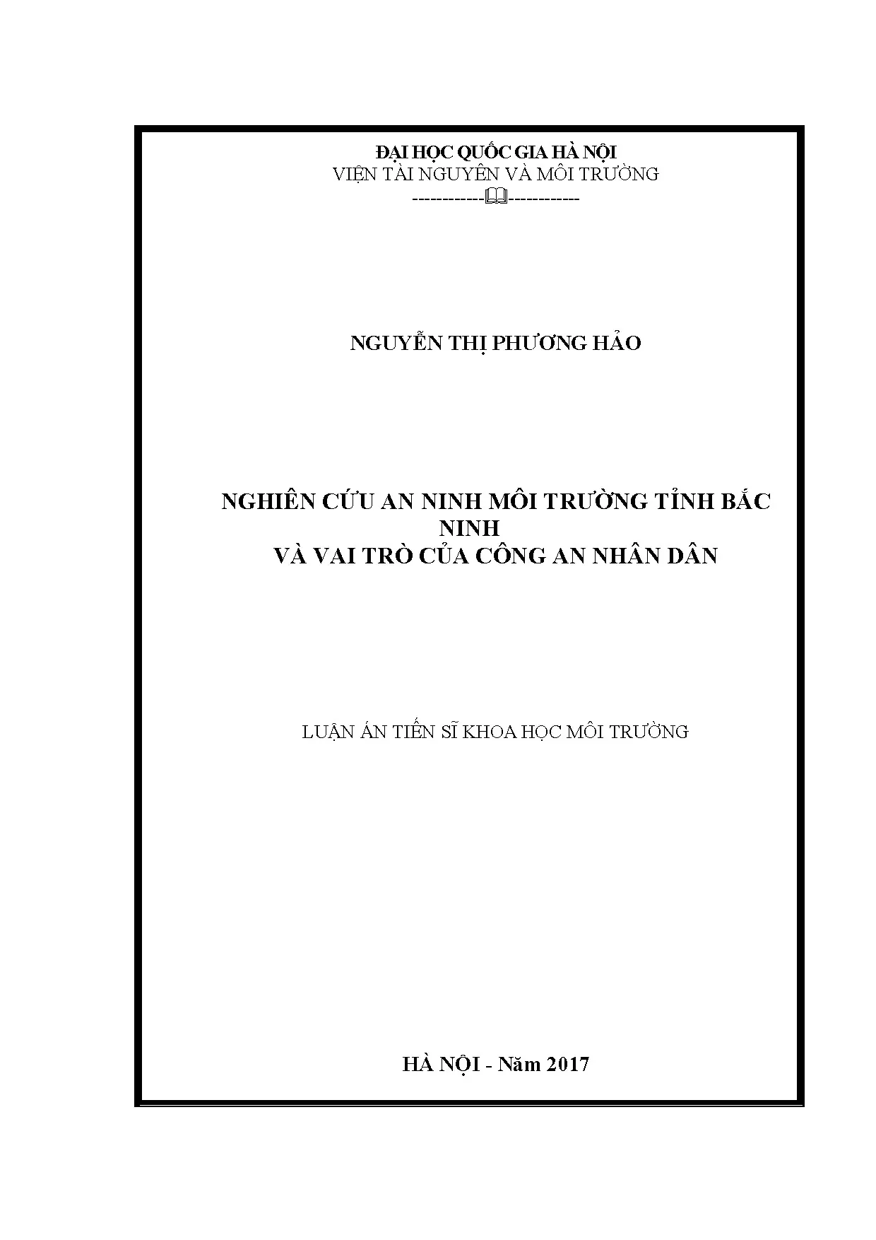 Luận án tiến sĩ: An ninh môi trường Bắc Ninh & vai trò Công an