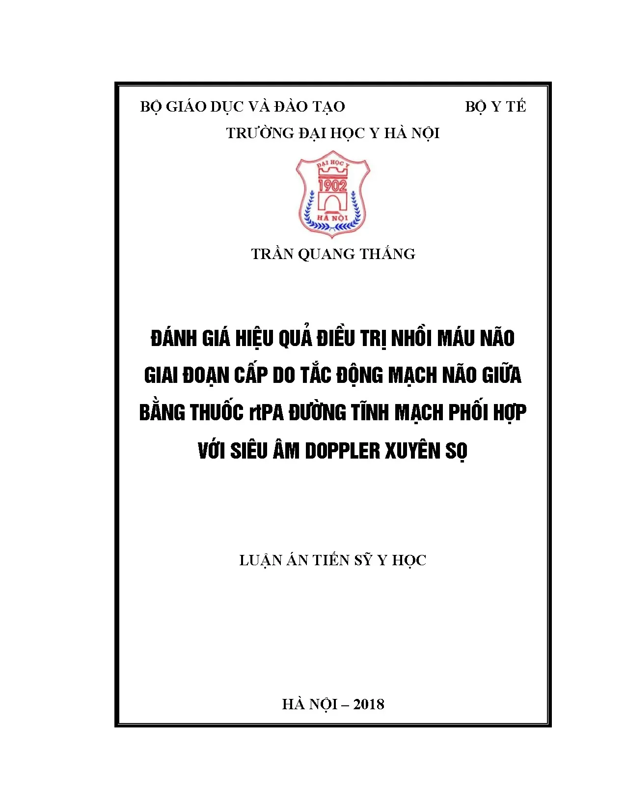 Luận án tiến sĩ đánh giá hiệu quả điều trị nhồi máu não giai