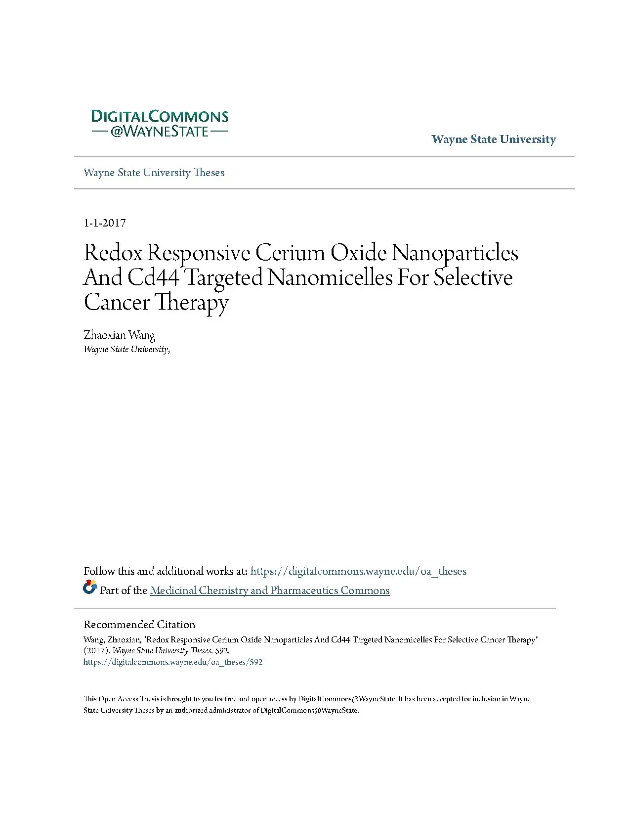 Redox responsive cerium oxide nanoparticles and cd44 targete