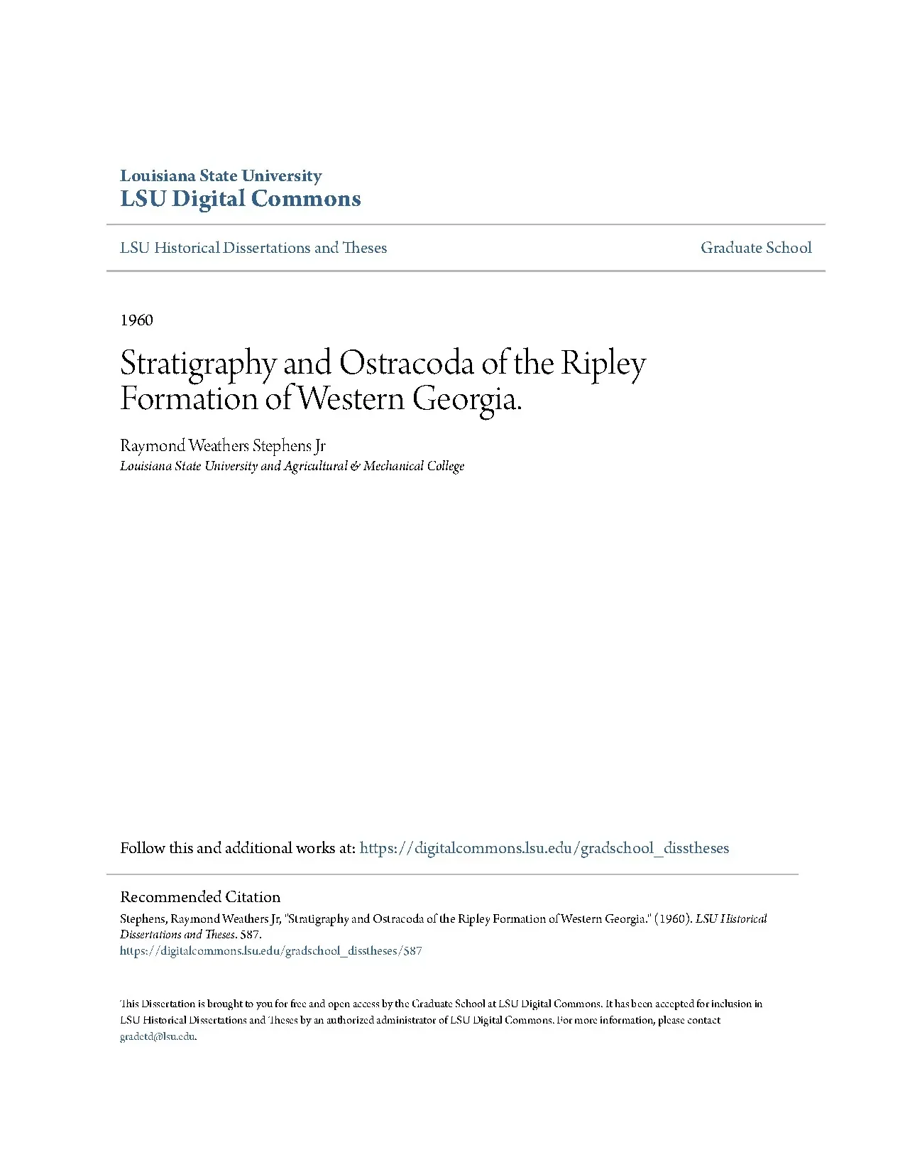 Stratigraphy & Ostracoda Ripley Formation, Western Georgia