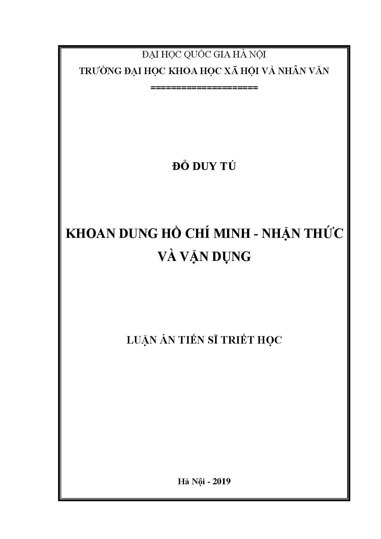 Luận án tiến sĩ khoan dung hồ chí minh nhận thức và vận dụng