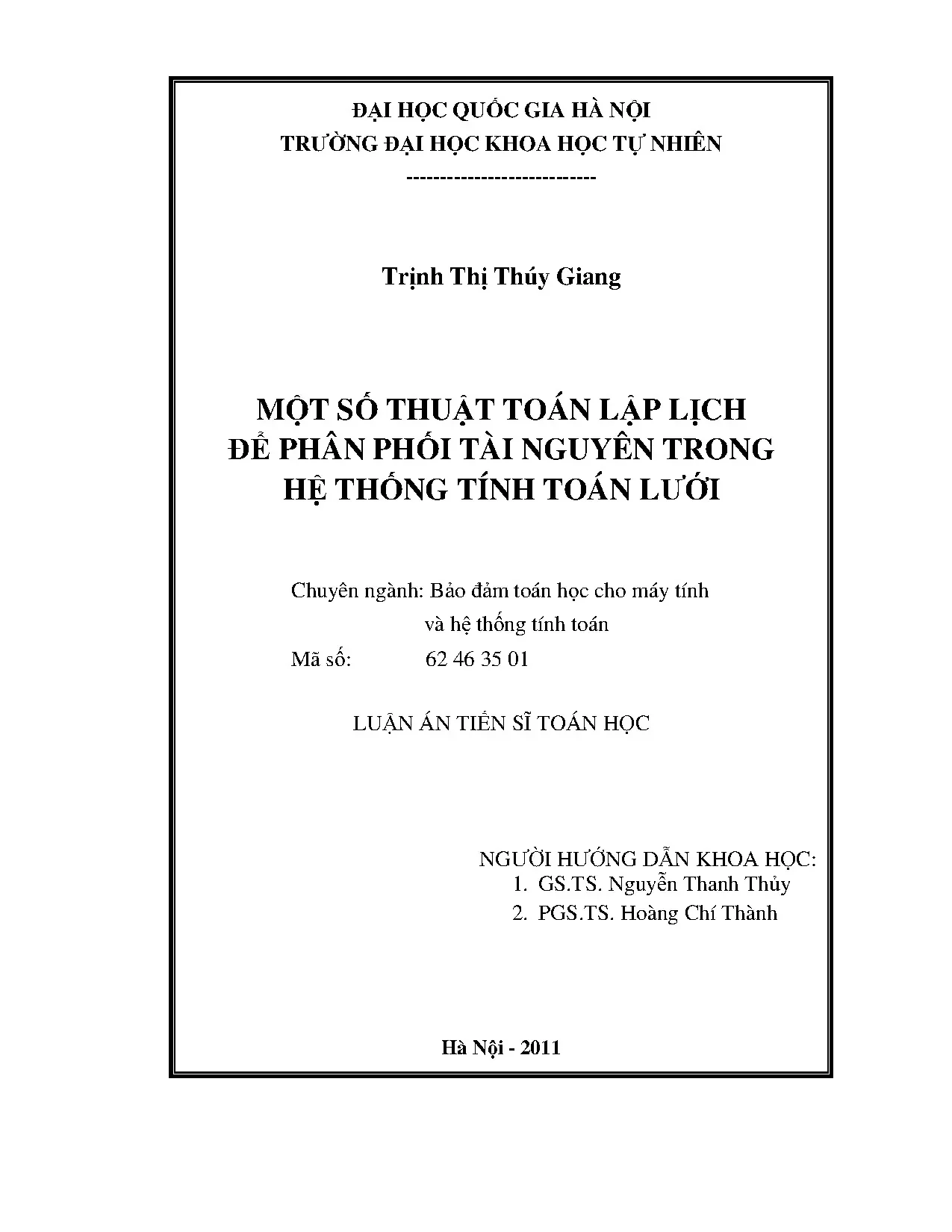 Luận án tiến sĩ: Thuật toán lập lịch phân phối tài nguyên lưới tính toán