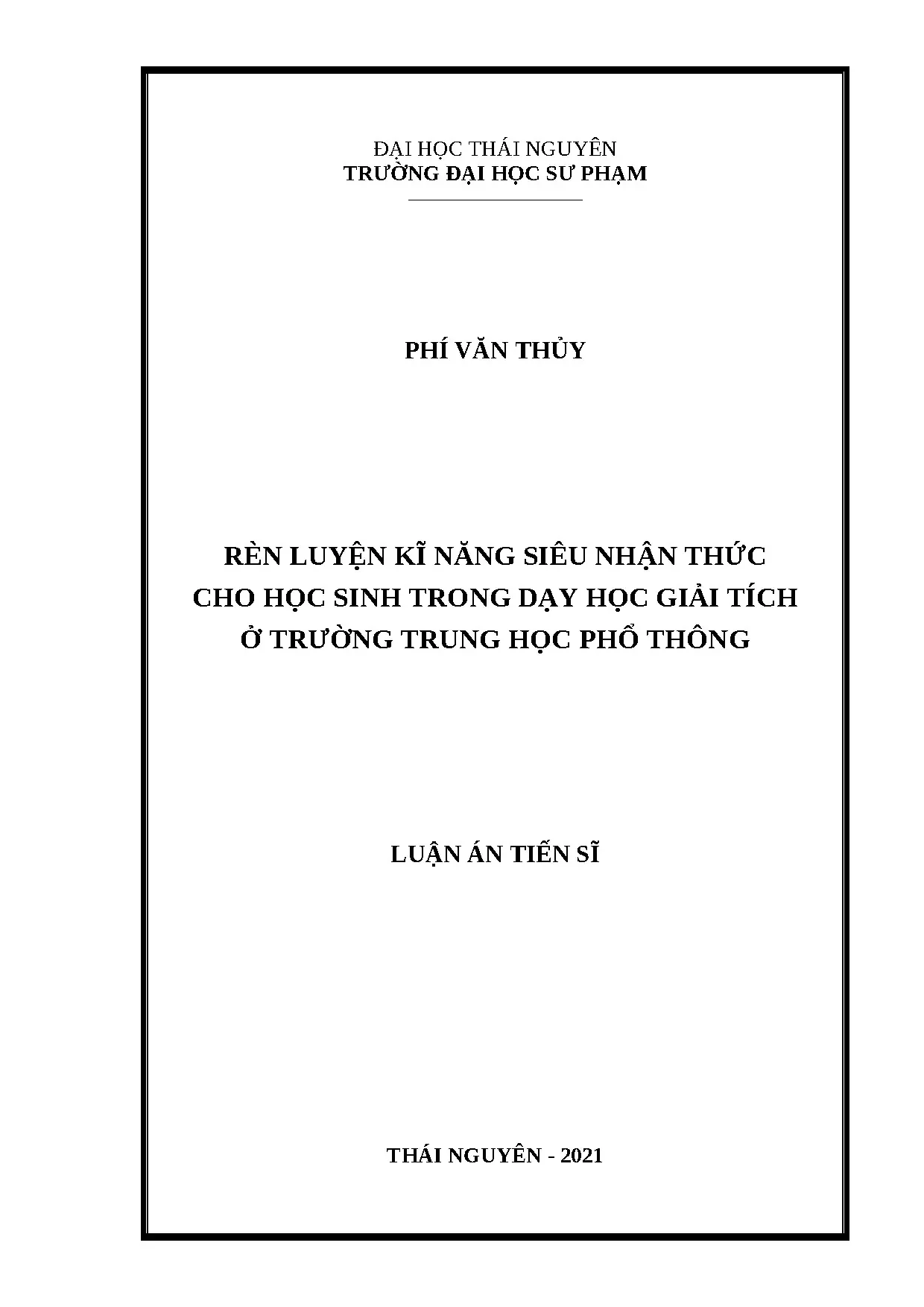 Rèn luyện kỹ năng siêu nhận thức trong dạy học Giải tích THPT