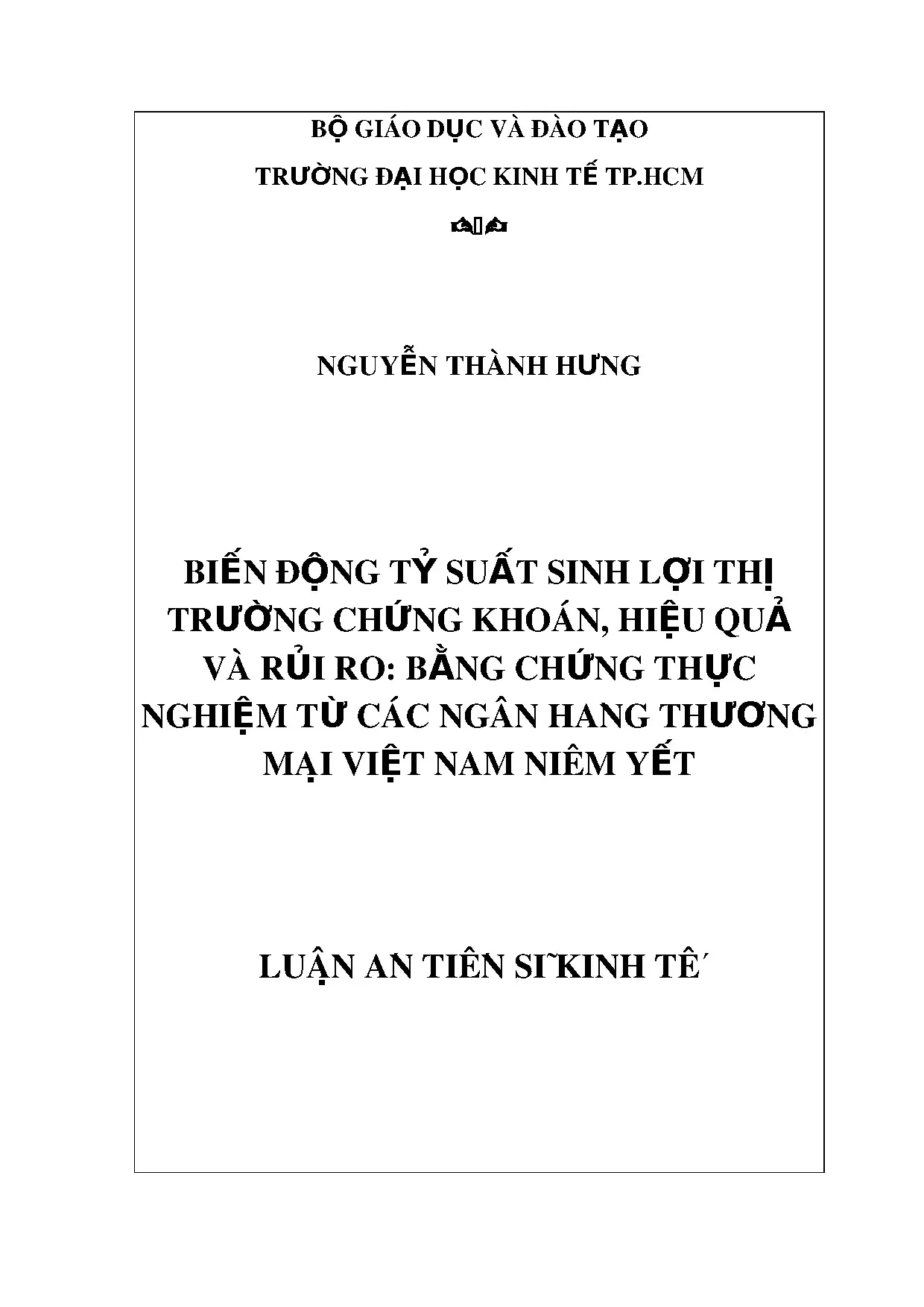 Luận án tiến sĩ kinh tế biến động tỷ suất sinh lợi thị trườn