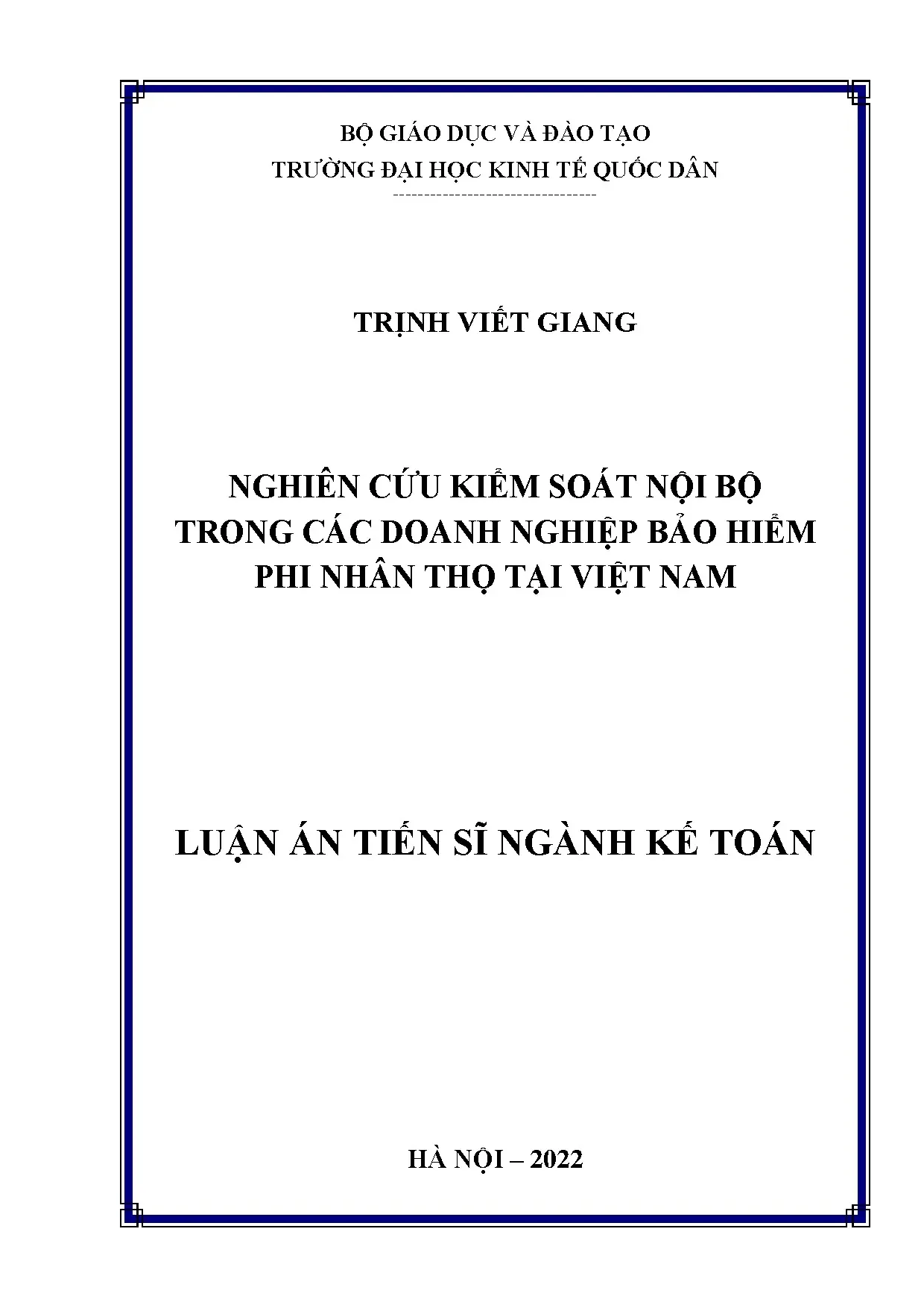 Nghiên cứu kiểm soát nội bộ doanh nghiệp bảo hiểm phi nhân thọ Việt Nam