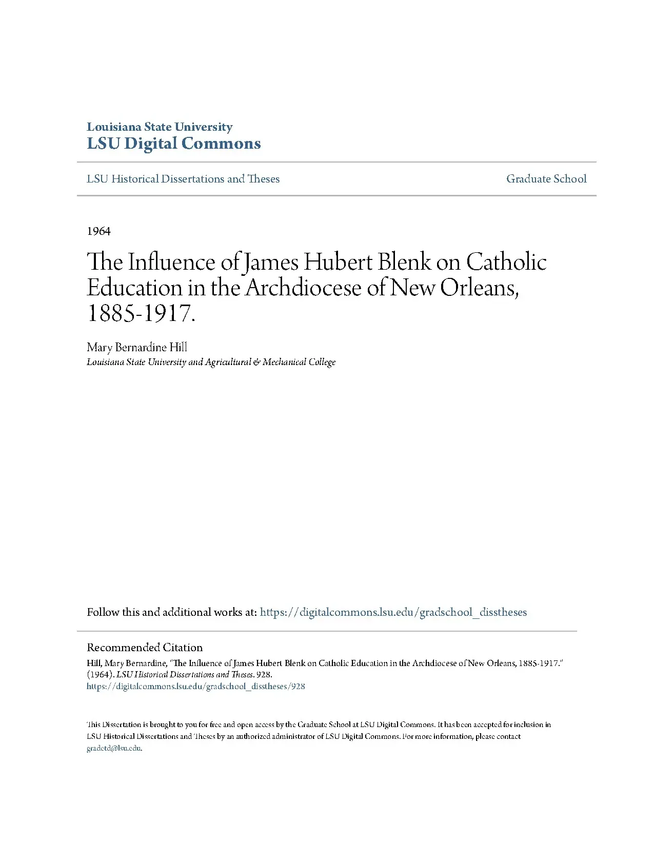 The influence of james hubert blenk on catholic education in