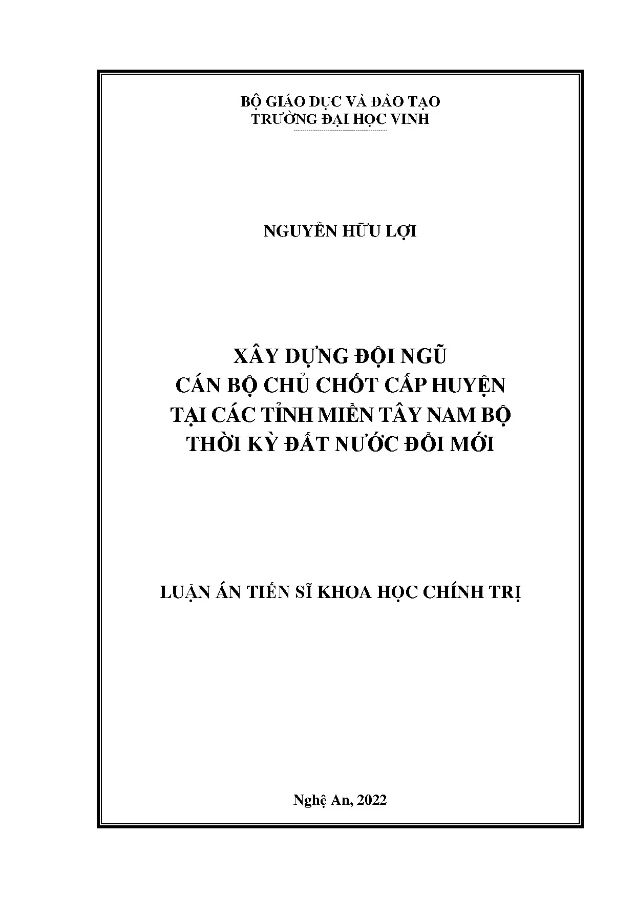 Xây dựng cán bộ chủ chốt cấp huyện miền Tây Nam Bộ thời kỳ Đổi mới