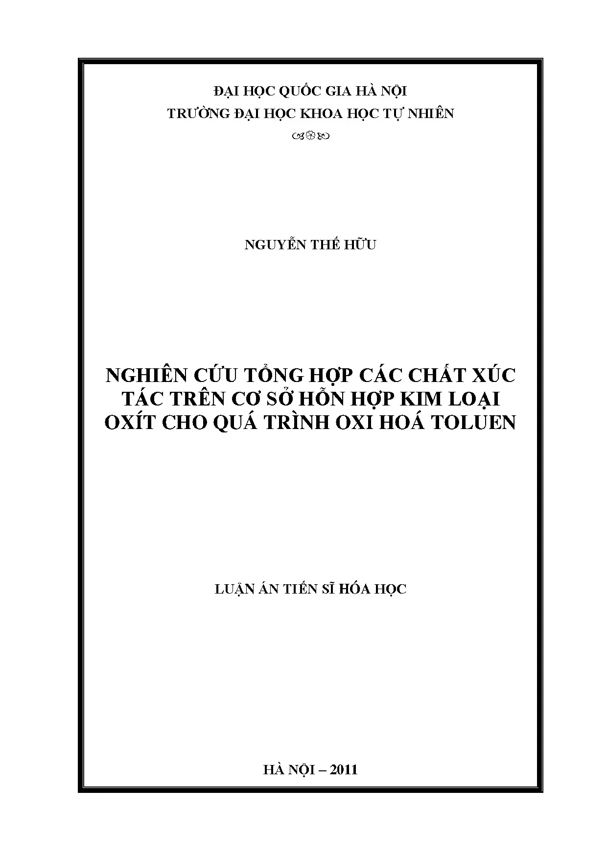 Nghiên cứu tổng hợp xúc tác oxit kim loại cho oxi hóa toluen