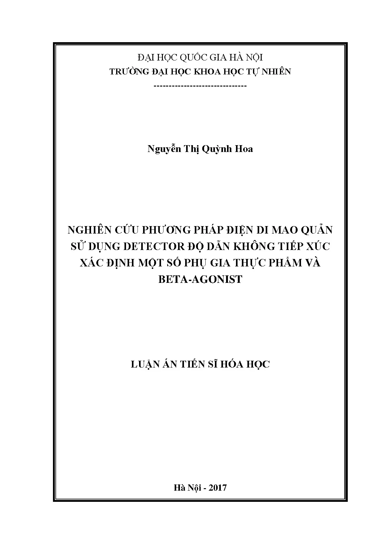 Nghiên cứu phương pháp điện di mao quản sử dụng detector độ dẫn không tiếp xúc xác định phụ gia thực phẩm và beta agonist