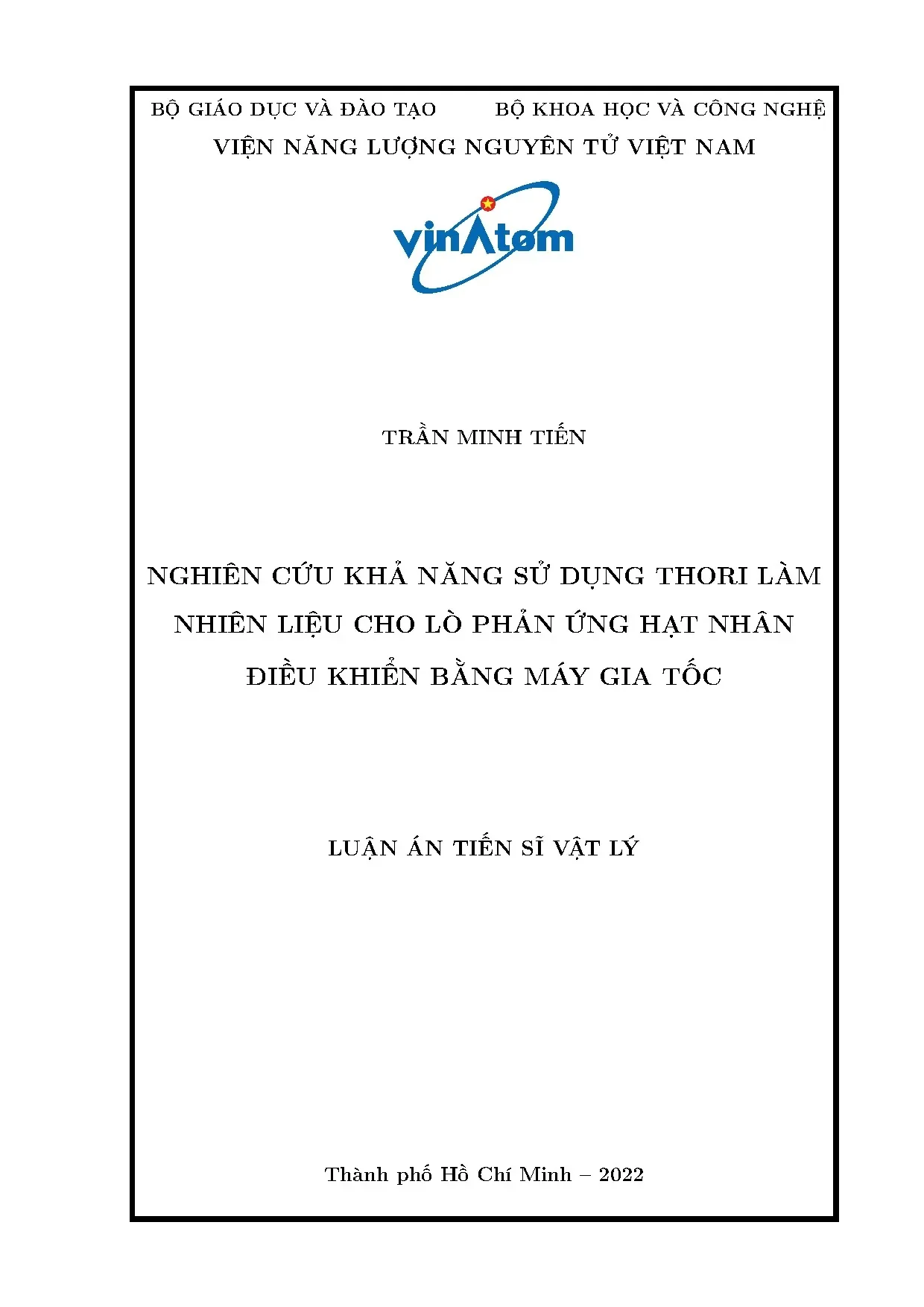 Nghiên cứu sử dụng thori làm nhiên liệu lò phản ứng hạt nhân ADSR