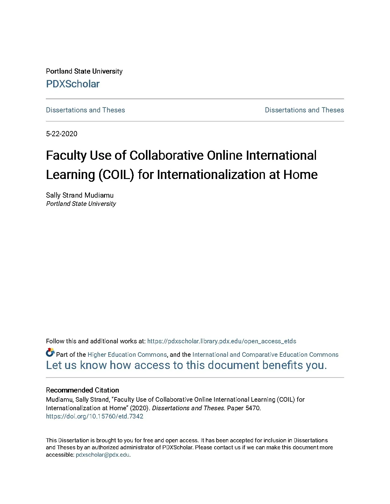 Faculty use of COIL for Internationalization at Home