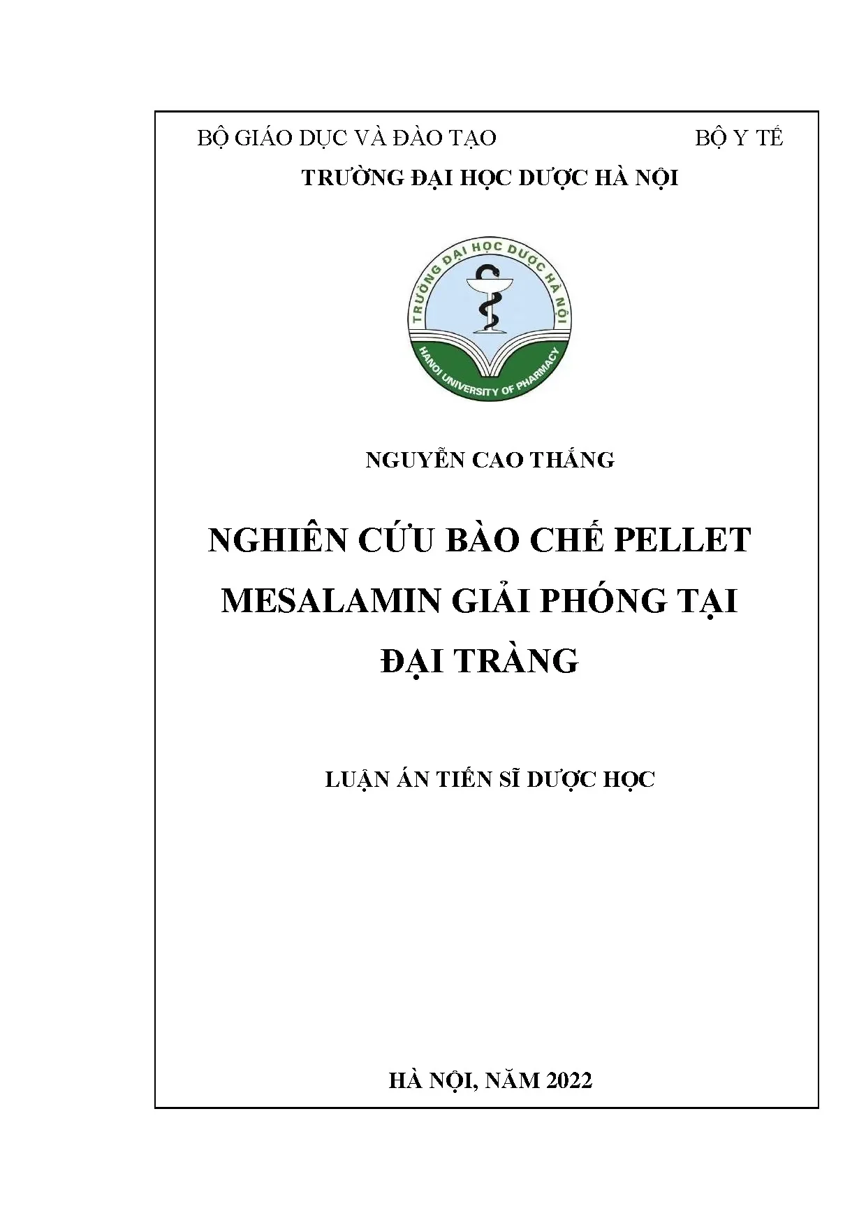 Bào chế pellet mesalamin giải phóng tại đại tràng - Luận án tiến sĩ