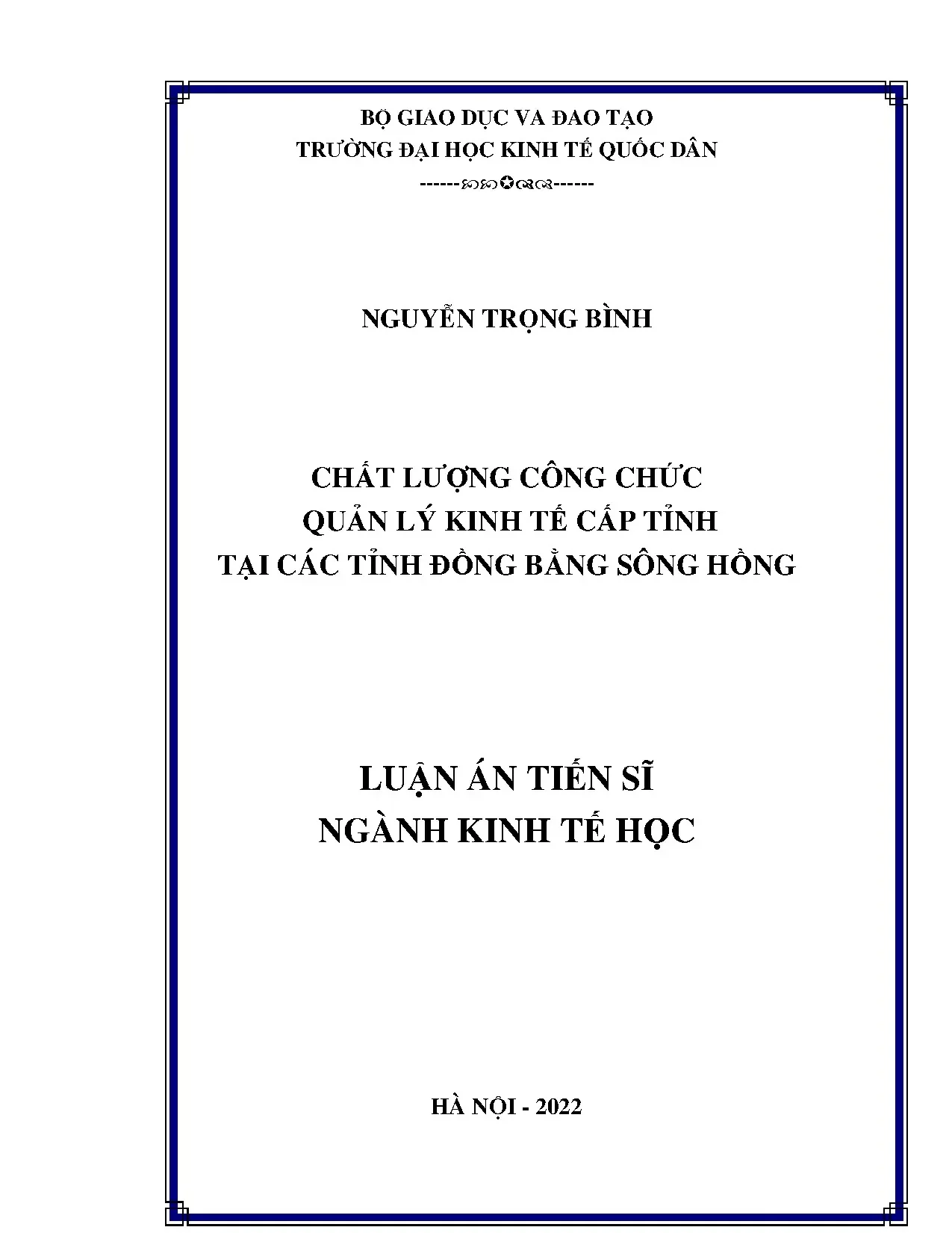 Chất lượng công chức quản lý kinh tế cấp tỉnh tại Đồng bằng Sông Hồng
