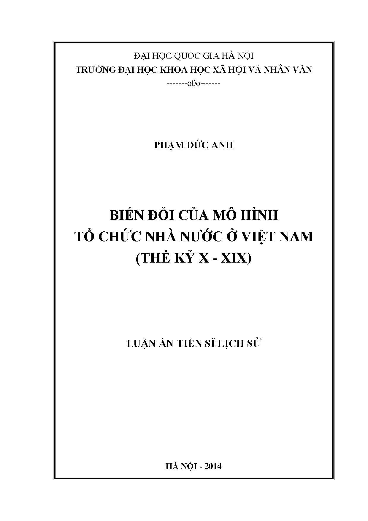 Luận án tiến sĩ biến đổi của mô hình tổ chức nhà nước việt n
