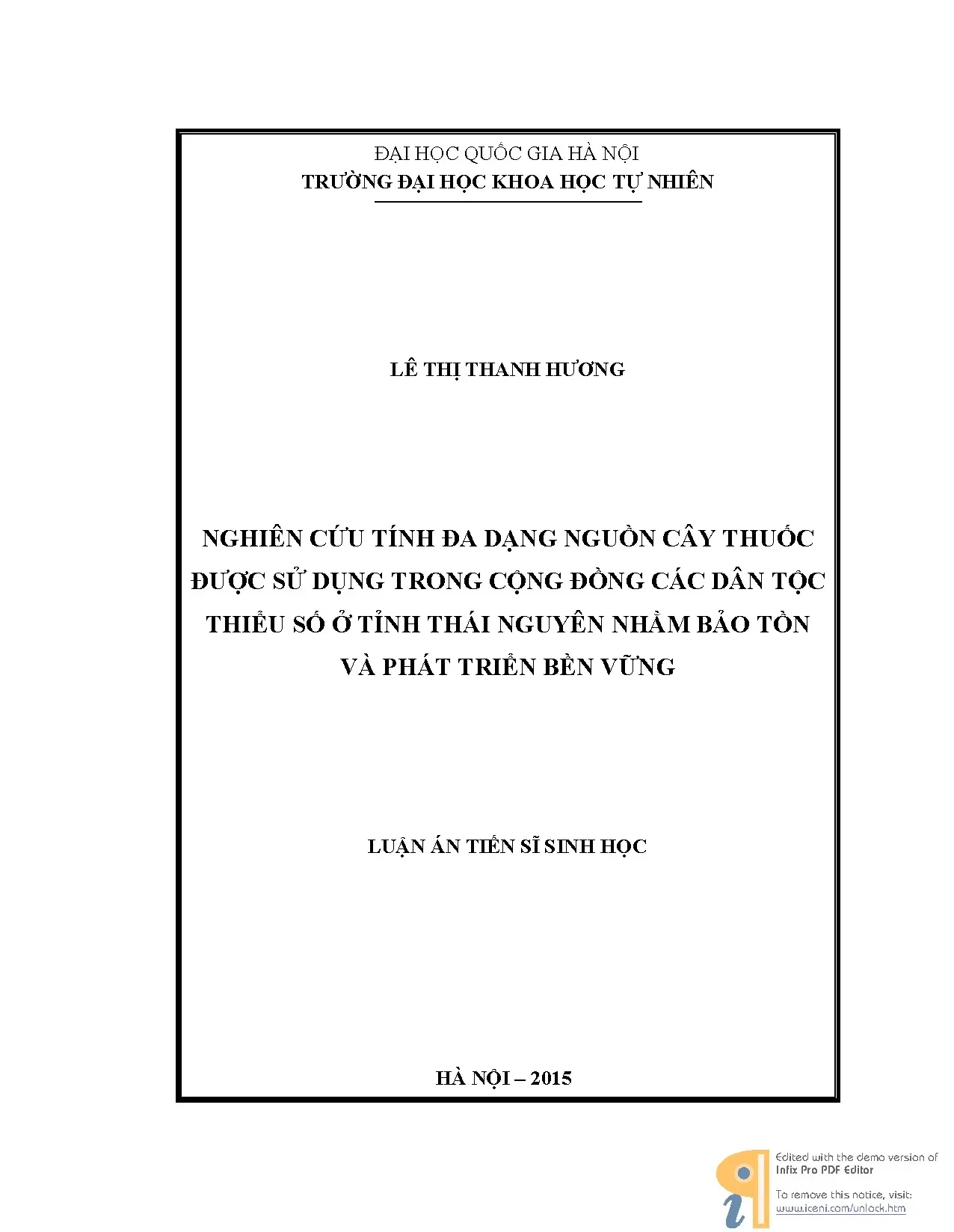 Luận án tiến sĩ nghiên cứu đa dạng cây thuốc dân tộc thiểu số Thái Nguyên