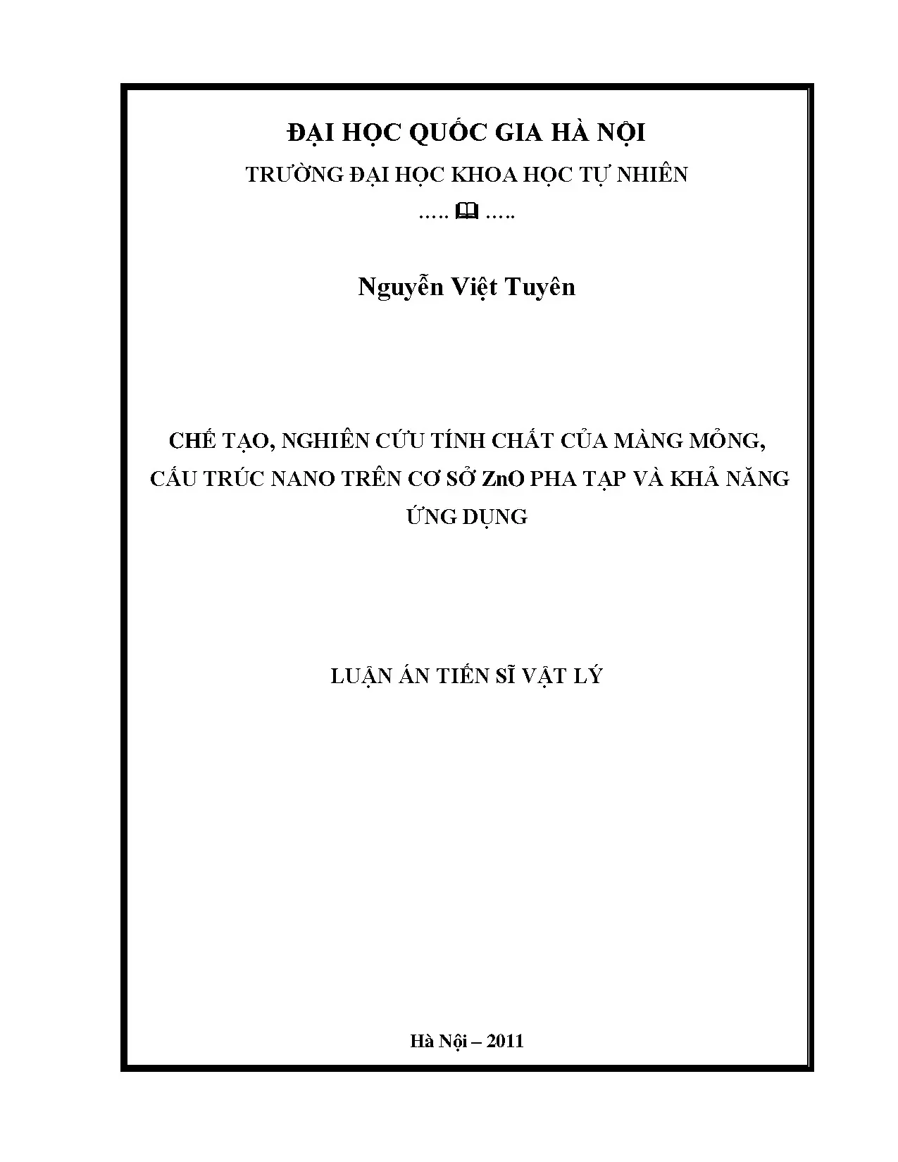 Chế tạo và nghiên cứu tính chất màng mỏng ZnO pha tạp cấu trúc nano