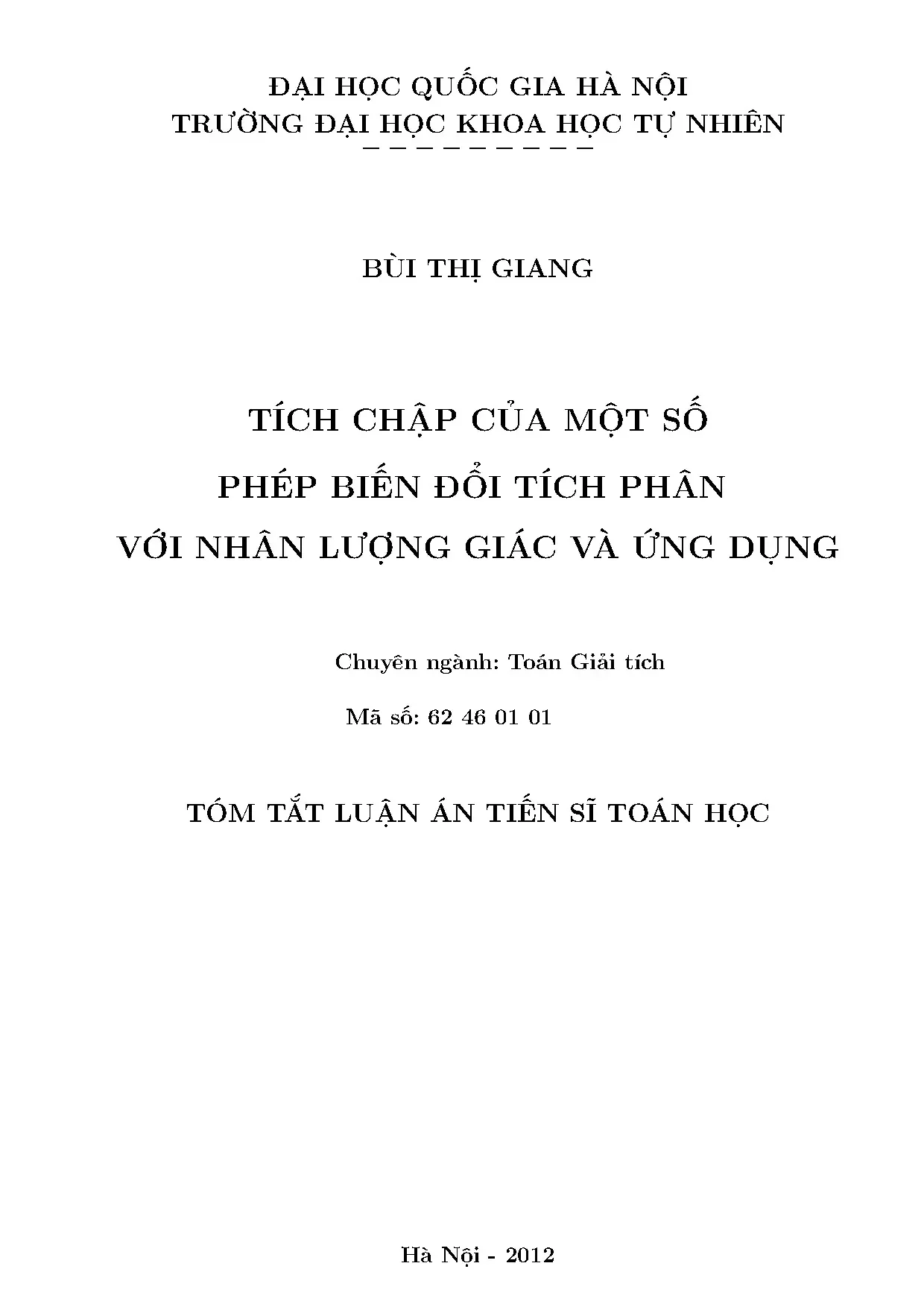 Tích chập phép biến đổi Fourier với nhân lượng giác ứng dụng