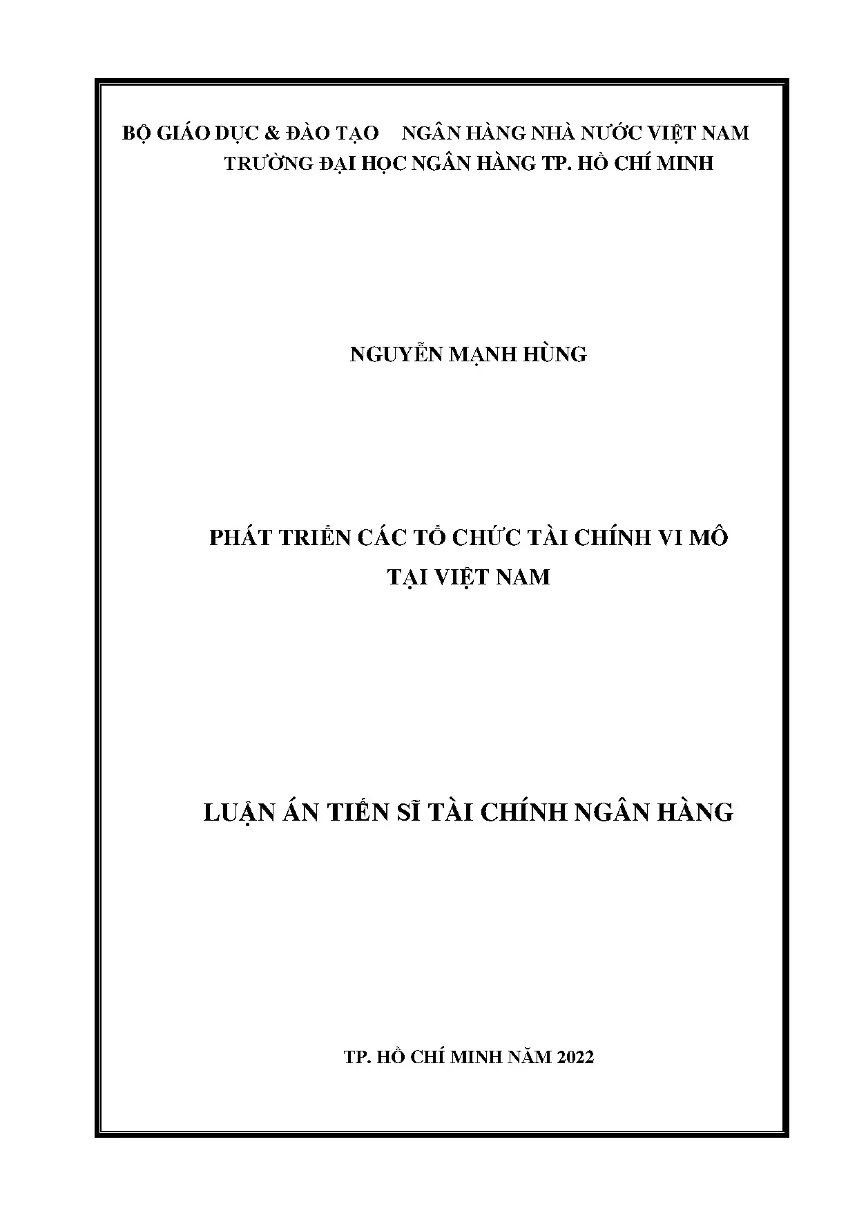 Luận án tiến sĩ phát triển các tổ chức tài chính vi mô tại v