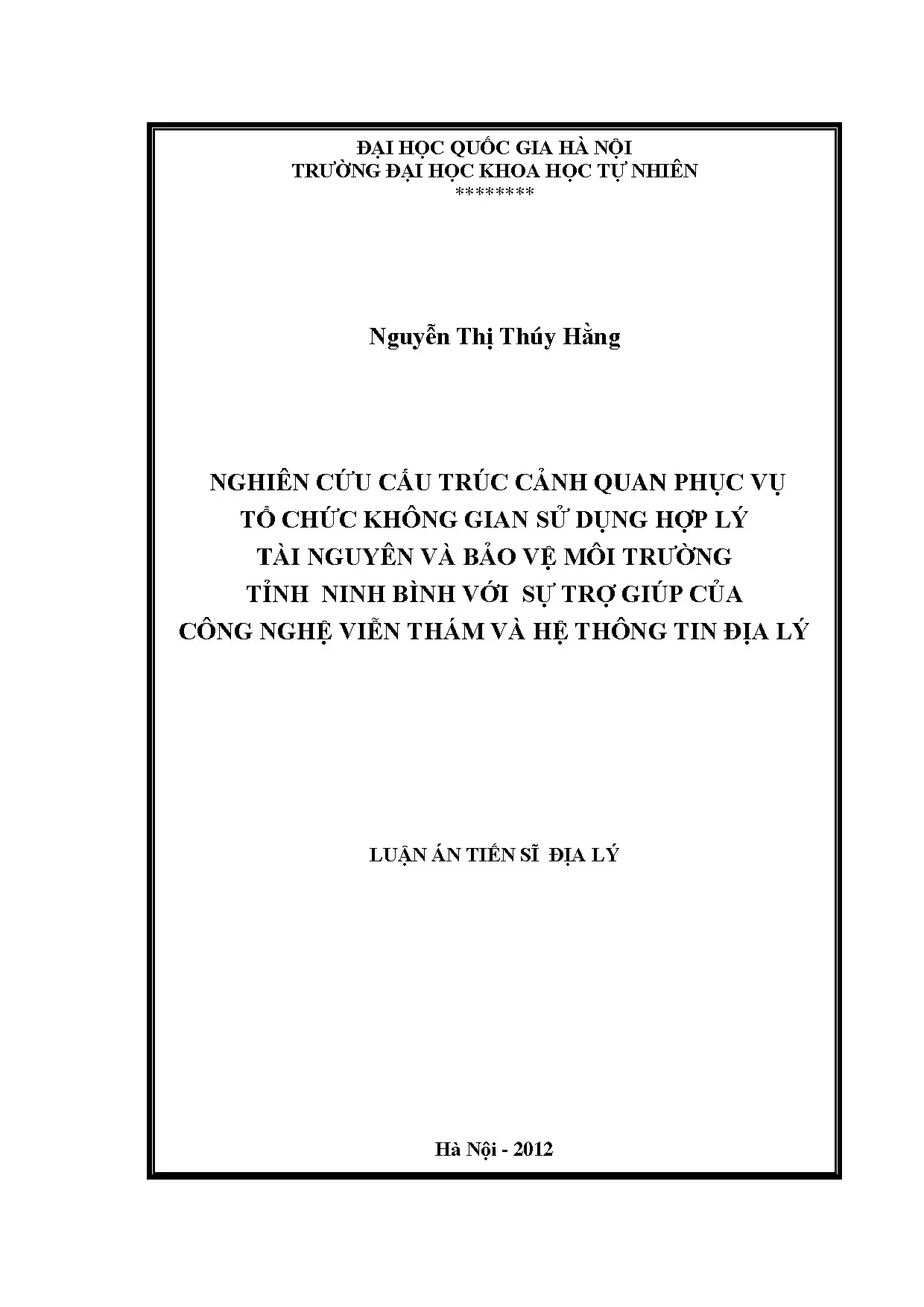 Luận án tiến sĩ hus nghiên cứu cấu trúc cảnh quan phục vụ tổ