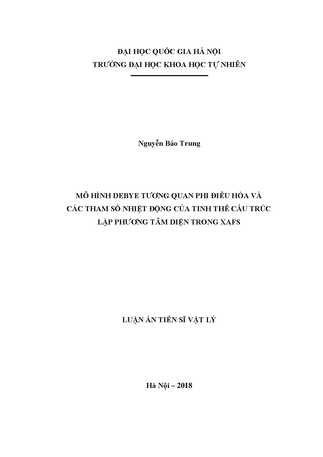 Mô hình Debye tương quan phi điều hòa trong XAFS - Luận án tiến sĩ vật lý