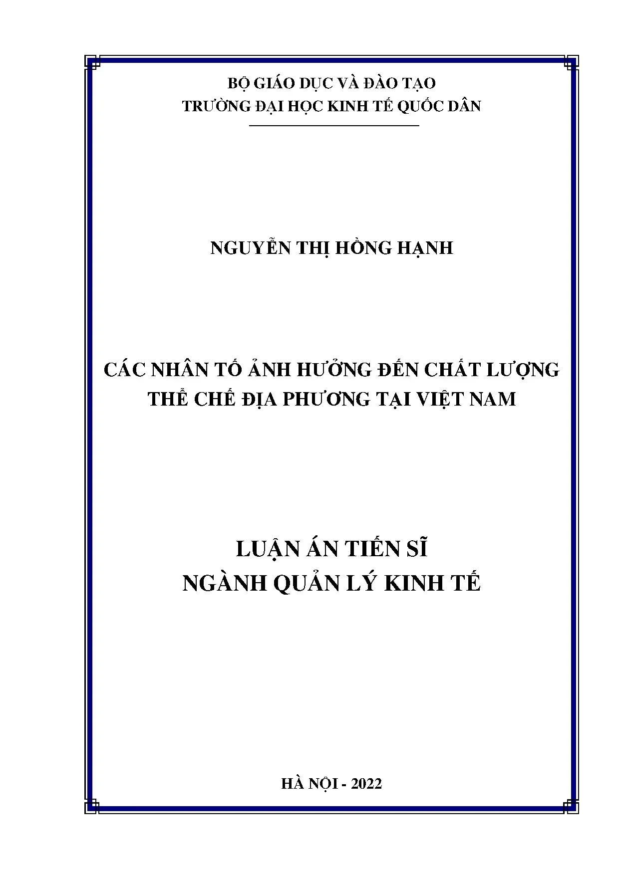 Các nhân tố ảnh hưởng đến chất lượng thể chế địa phương tại Việt Nam