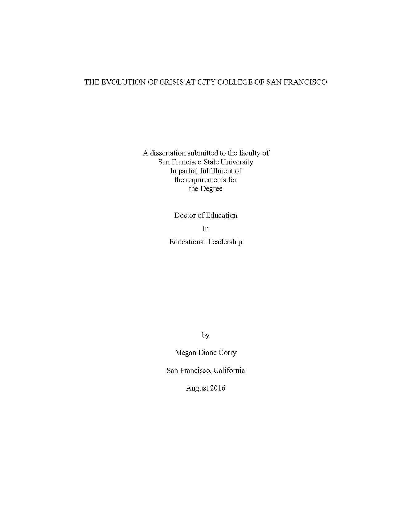 The evolution of crisis dissertation
