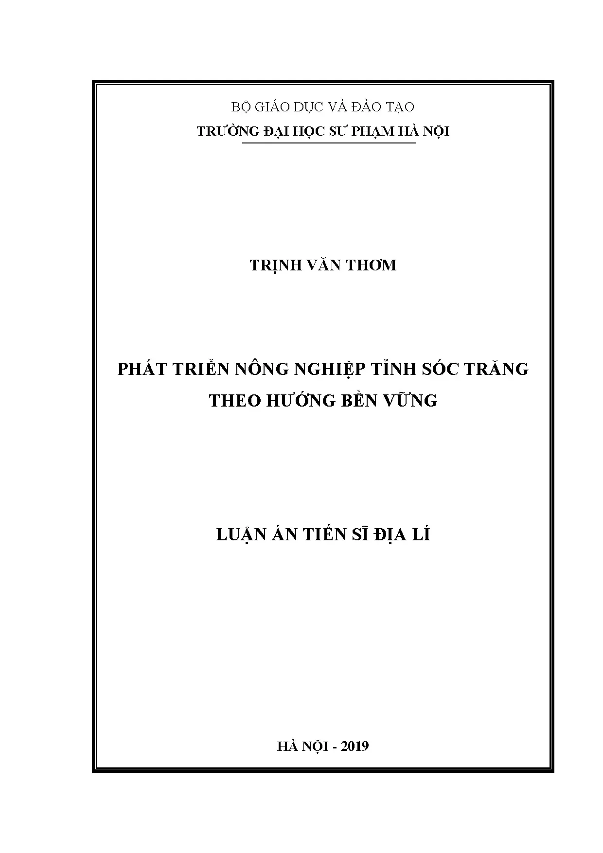 Luận án tiến sĩ phát triển nông nghiệp tỉnh sóc trăng theo h