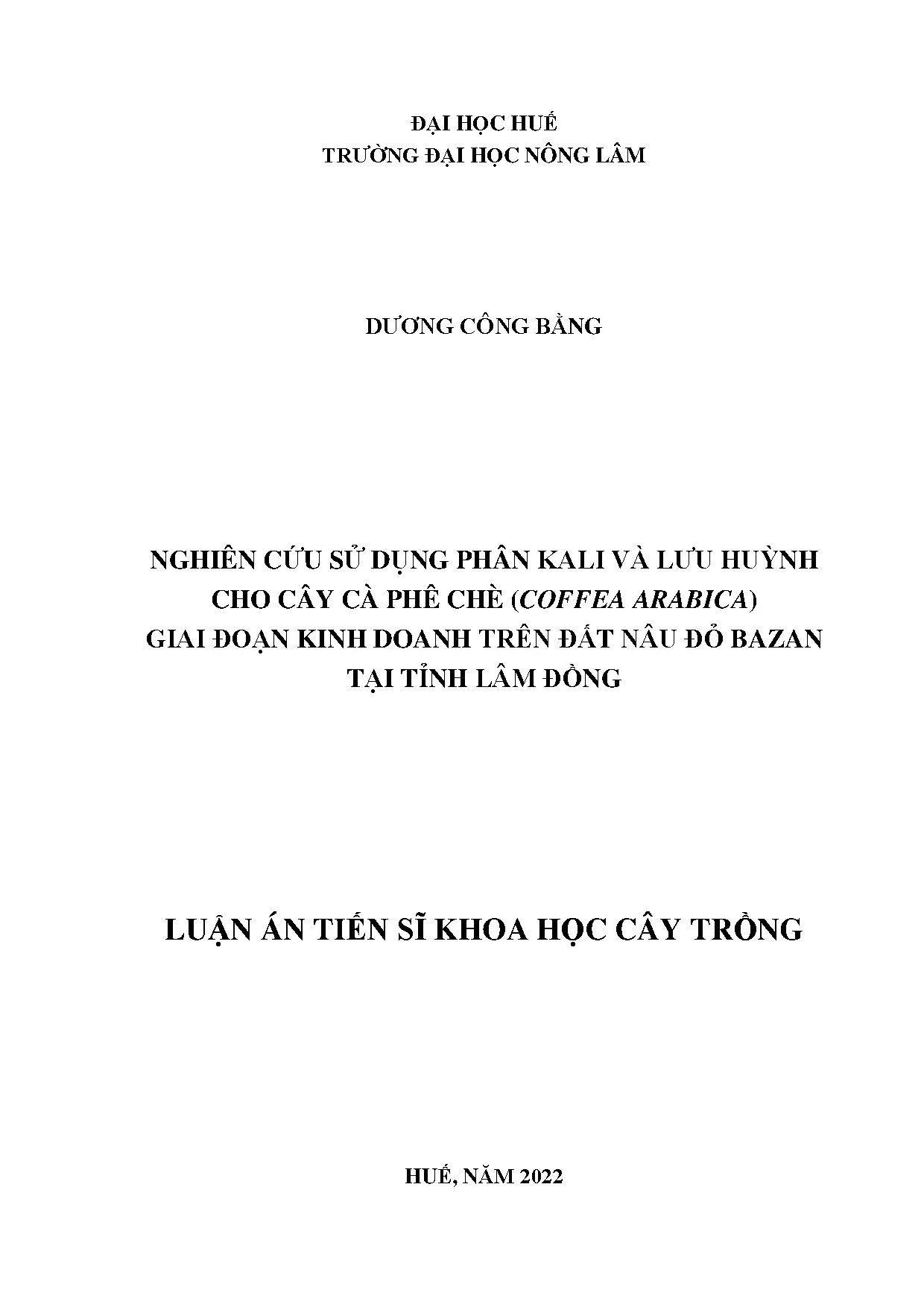 Sử dụng phân kali lưu huỳnh cho cà phê chè giai đoạn kinh doanh